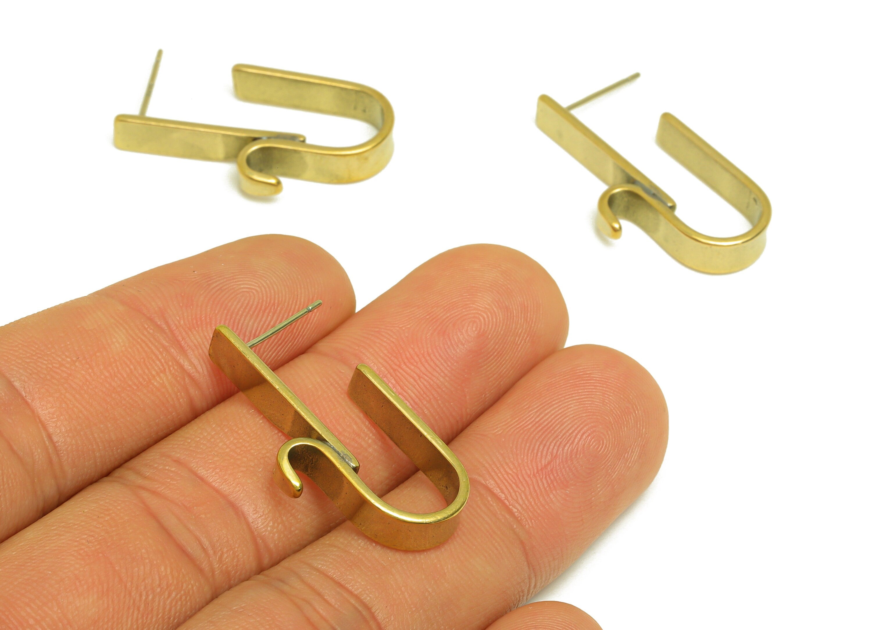 Brass Hoop Earring Stud - Raw Brass Bent Bar Earring Post - Brass Hoop Bent Stick Earring Post - Imitation Silver Stud - 30x15x5mm - PP10609 - DOMEDBAZAAR