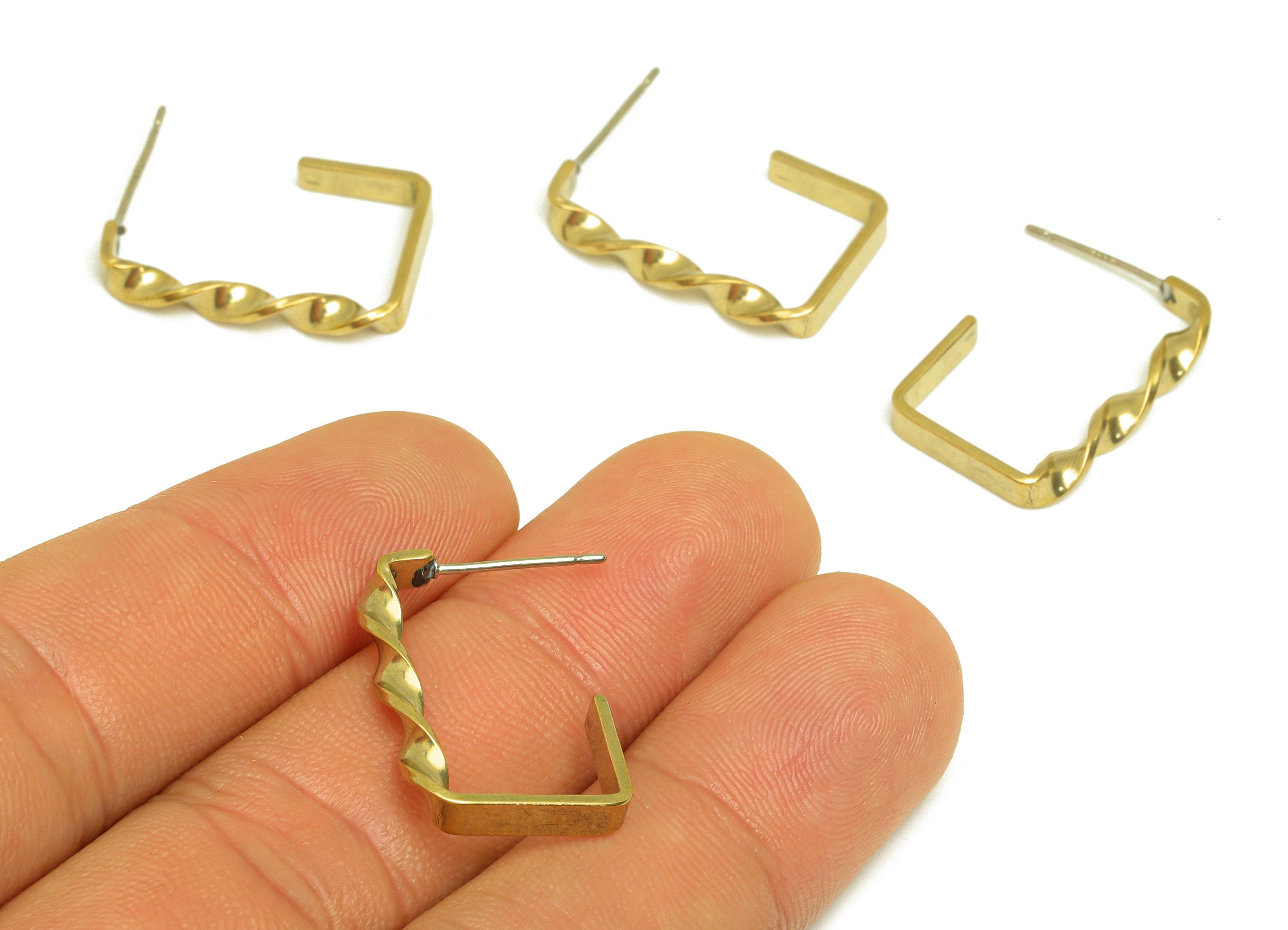 Brass Hoop Earring Stud - Raw Brass Textured Rectangle Earring Post - Brass Hoop Geometry Earring Post - Silver Stud - 22x15x3mm - PP10608 - DOMEDBAZAAR