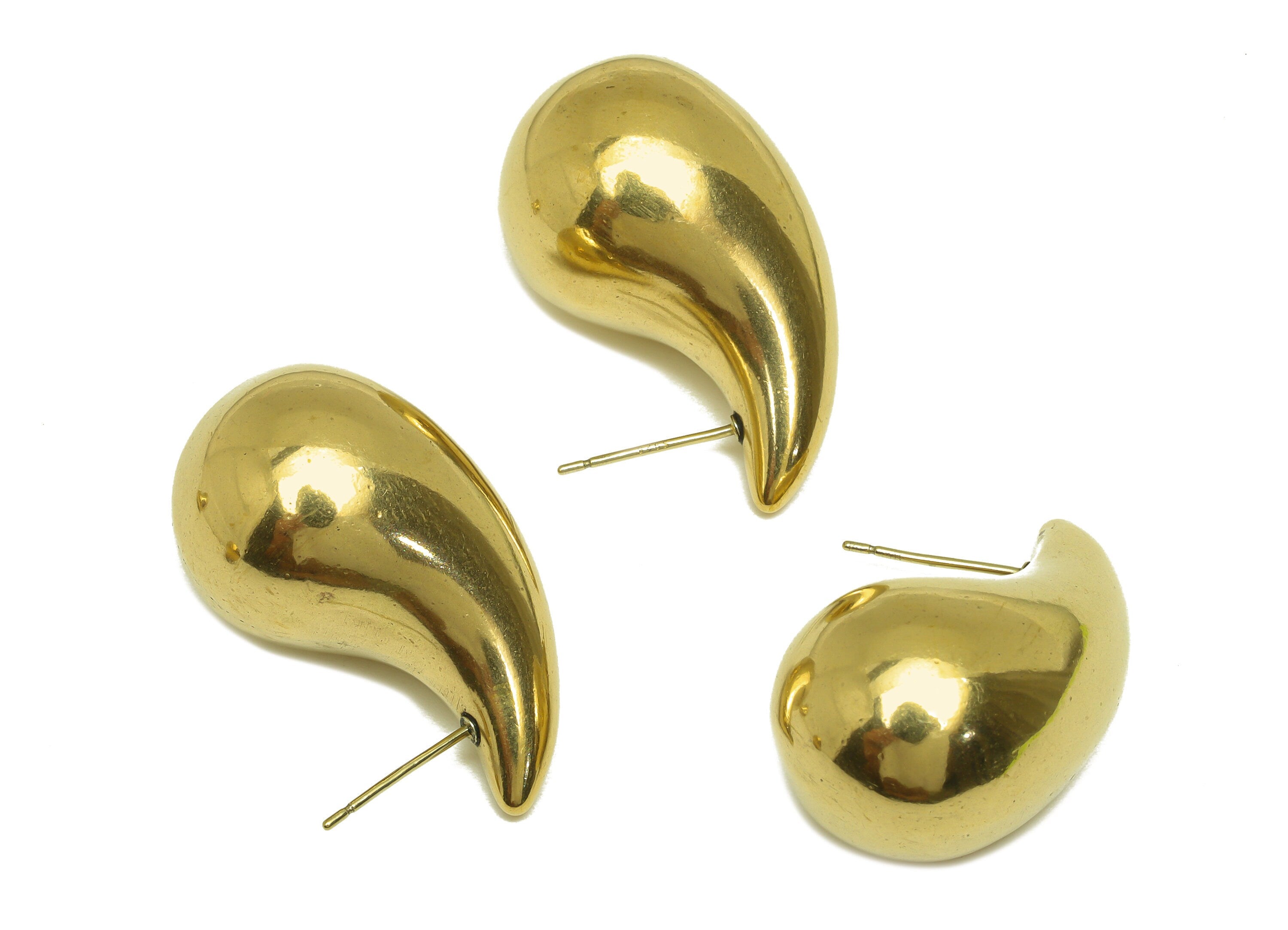 Brass Teardrop Earring Stud - Raw Brass Thick Drop Earring Post - Brass Cubic Thick Drop Earring Post - Silver Stud - 33x17x17.3mm - PP10549 - DOMEDBAZAAR