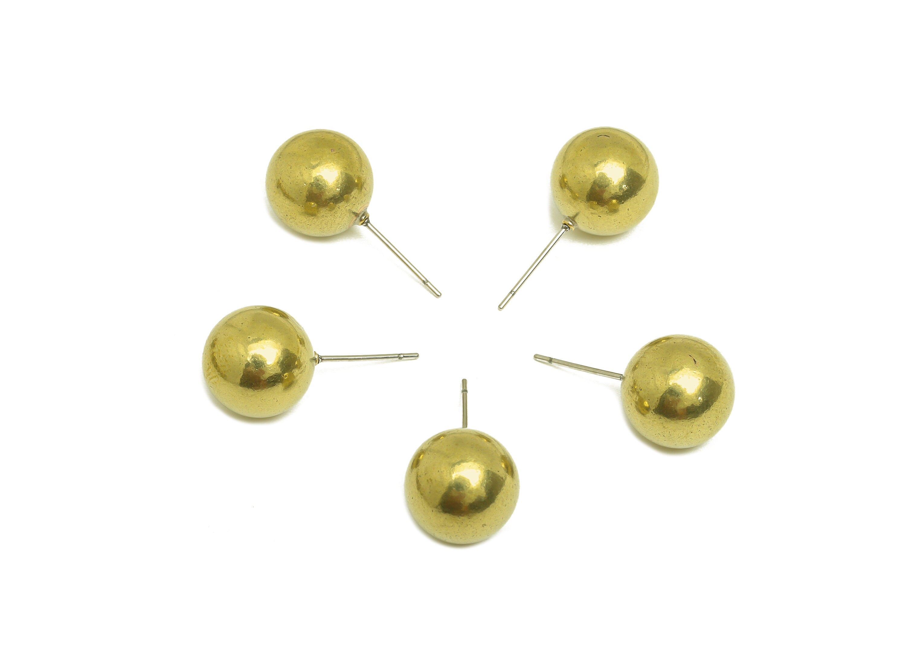 12mm Brass Ball Earring Stud - Raw Brass Bead Earring Post - Brass Round Ball Earring Post - Geometry Earring Post - 12x12x12mm - PP10547 - DOMEDBAZAAR