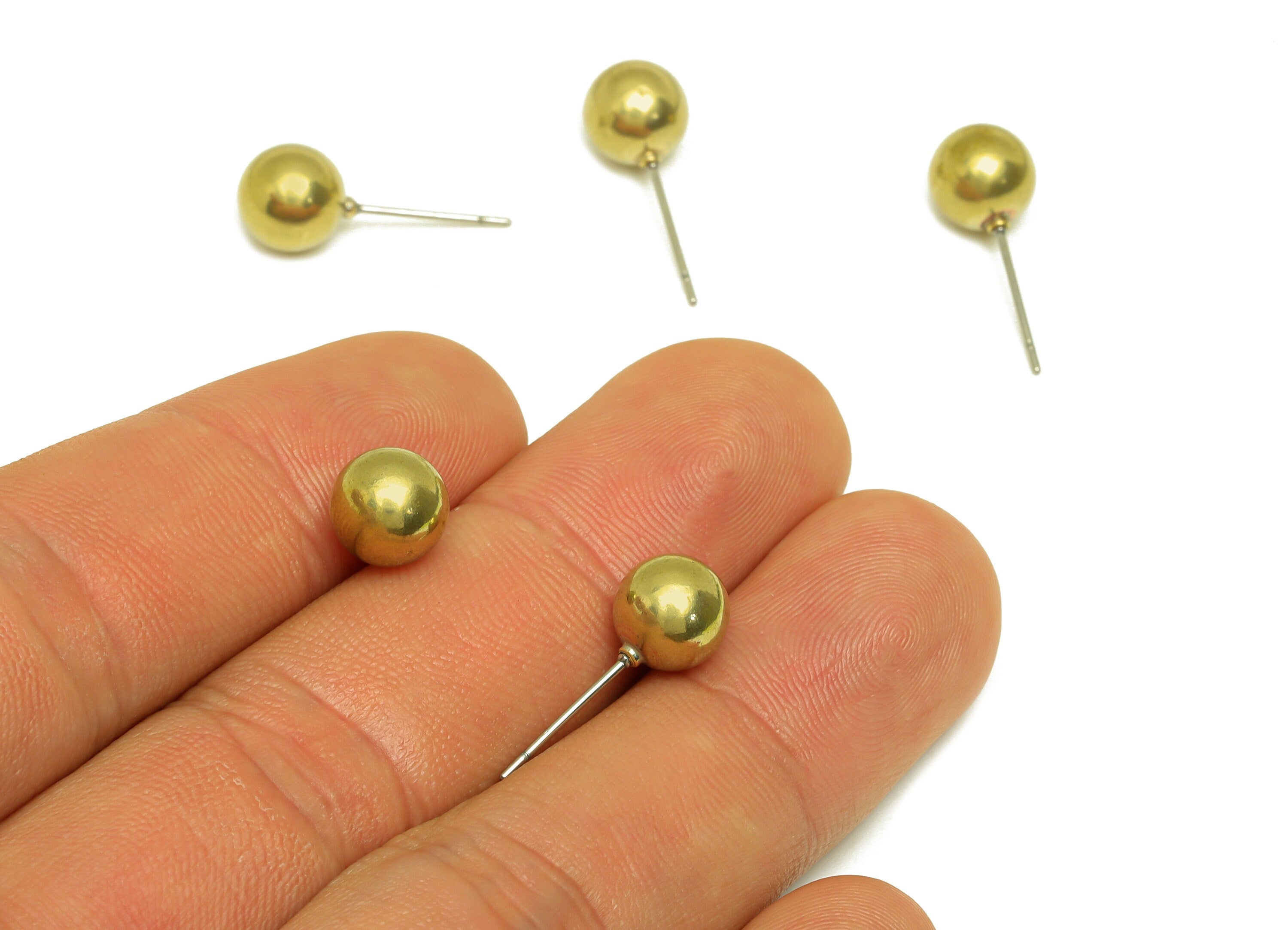 8mm Brass Ball Earring Stud - Raw Brass Bead Earring Post - Brass Round Ball Earring Post - Geometry Earring Post - 8x8x8mm - PP10545 - DOMEDBAZAAR