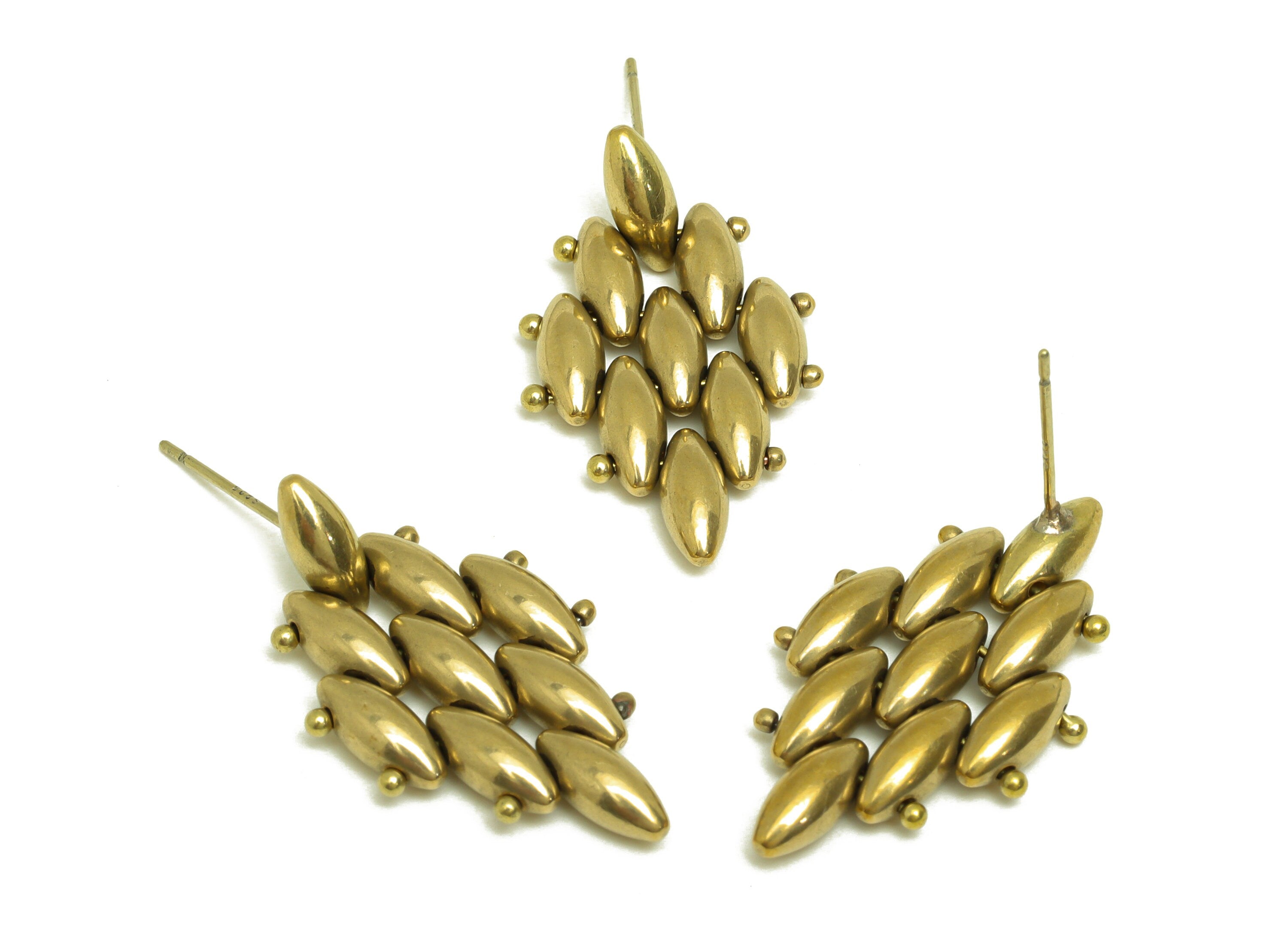 Brass Mesh Earring Stud - Raw Brass Rhombic Beaded Earring Post - Brass Beaded Earring Post - Silver Stud - 27x17x3.86mm - PP10574 - DOMEDBAZAAR