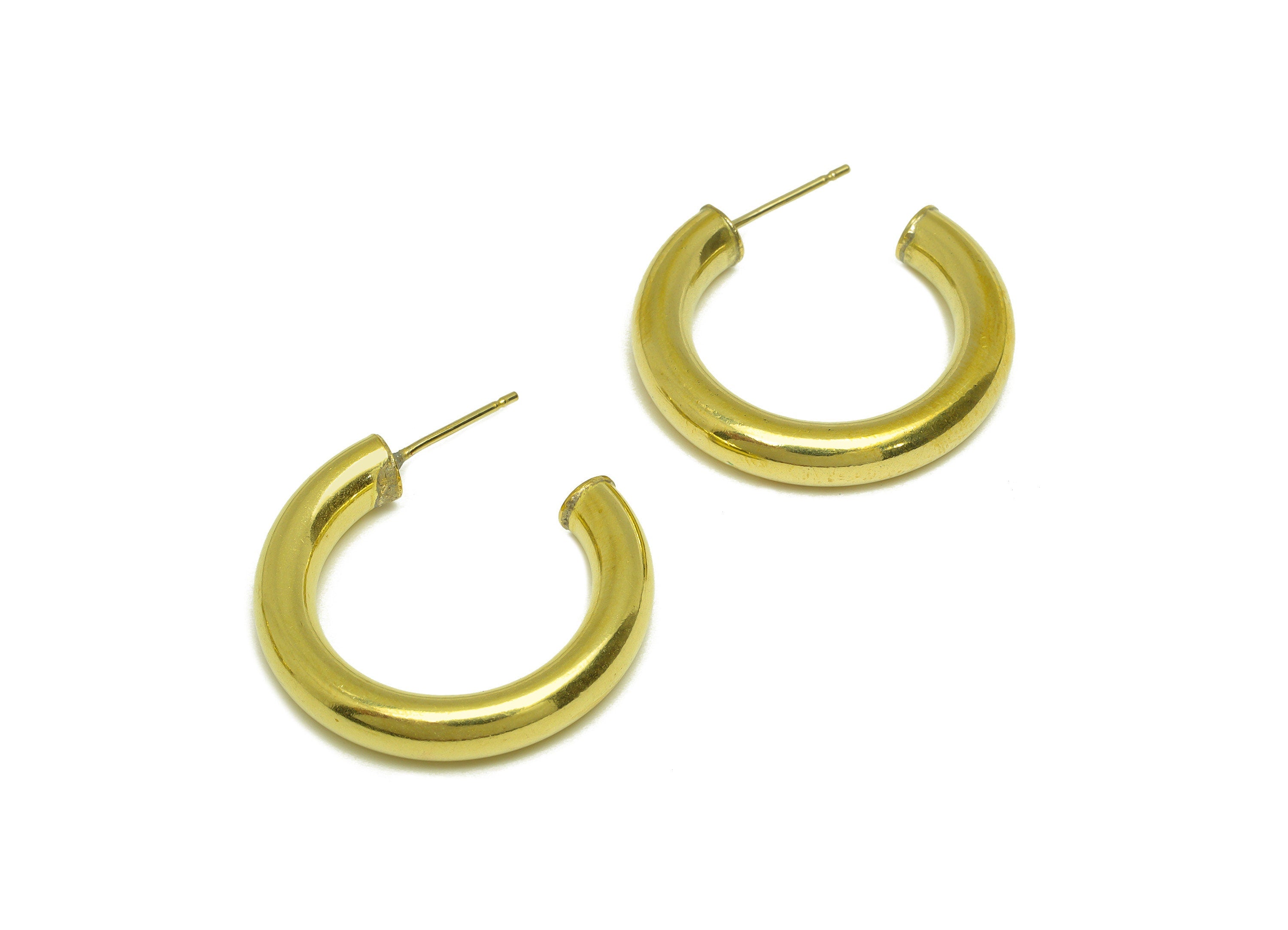 Brass Hoop C Earring Stud - Raw Brass Open Hoop Earring Post - Brass Thick Hoop Earring Post - Brass Hoop Earring - 30x27x5mm - PP10533 - DOMEDBAZAAR