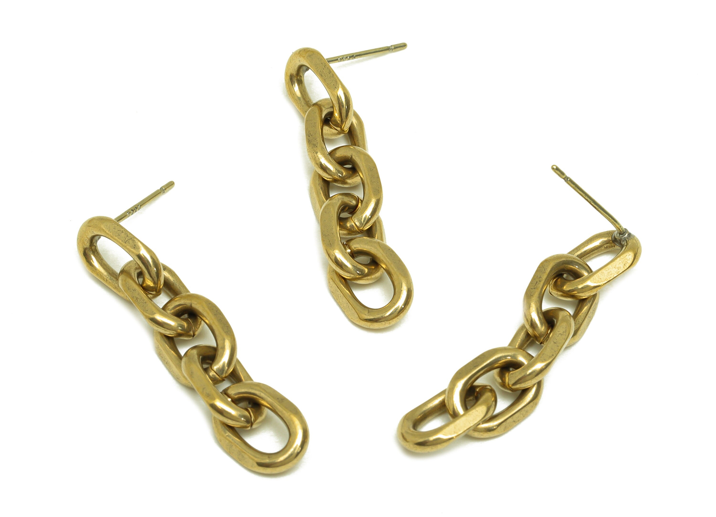 Brass Faceted Chain Earring Stud - Raw Brass Hanging Chain Earring Post - Dangle Curb Chain Earring Stud - Brass Stud - 34x7x2mm - PP10615 - DOMEDBAZAAR