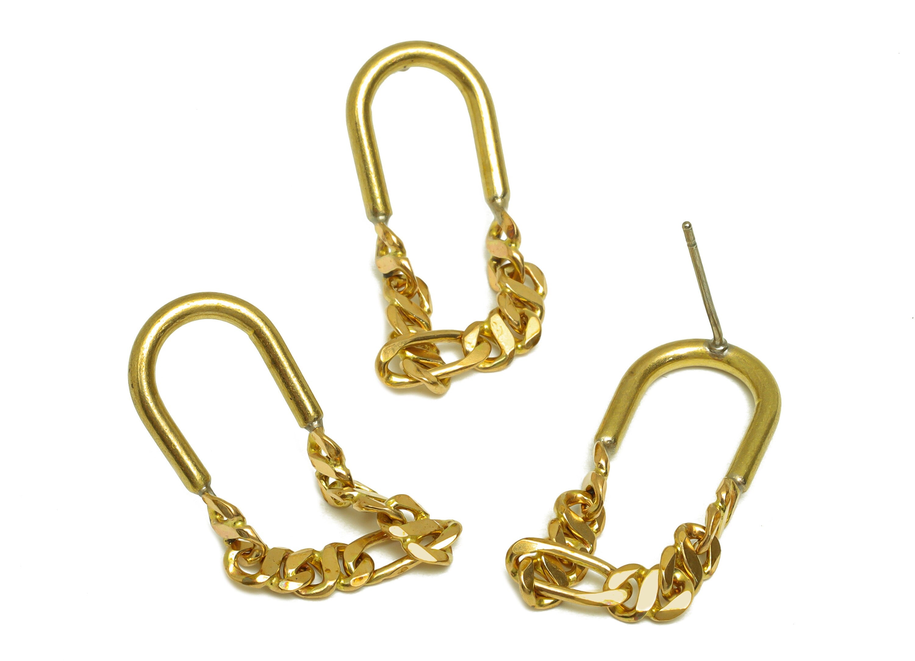 Brass U Chian Earring Stud - Raw Brass Hammered Chain Earring Post - Brass Geometry Earring Stud- Interlock Post - 27x11.6x2mm - PP10579 - DOMEDBAZAAR