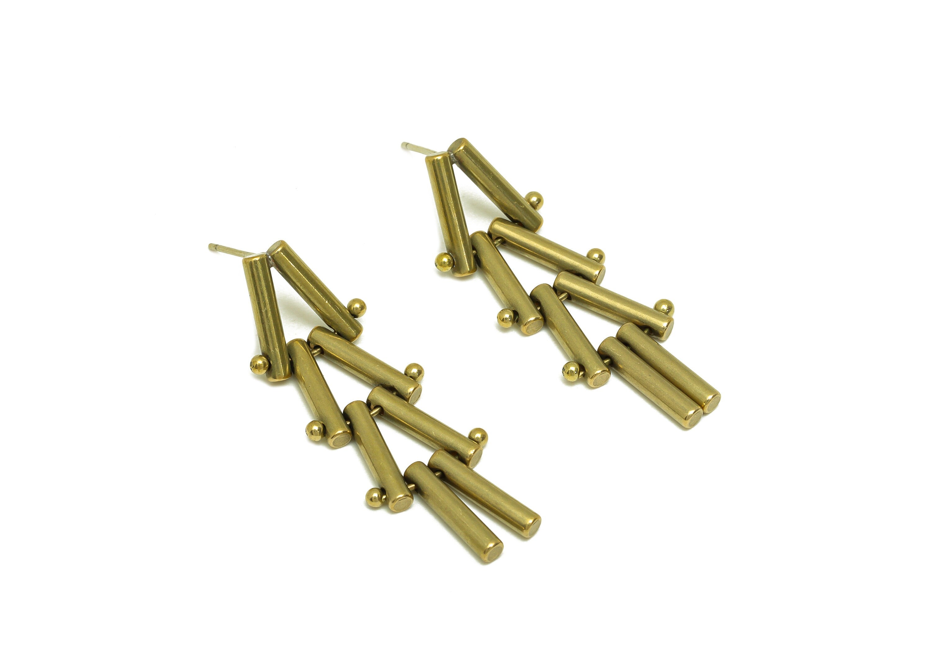 Brass Tassel Earring Stud - Raw Brass Stick Earring Post - Brass Tassel Bar Earring Stud - Interlock Dangel Post - 38x13.7x2.5mm - PP10605 - DOMEDBAZAAR