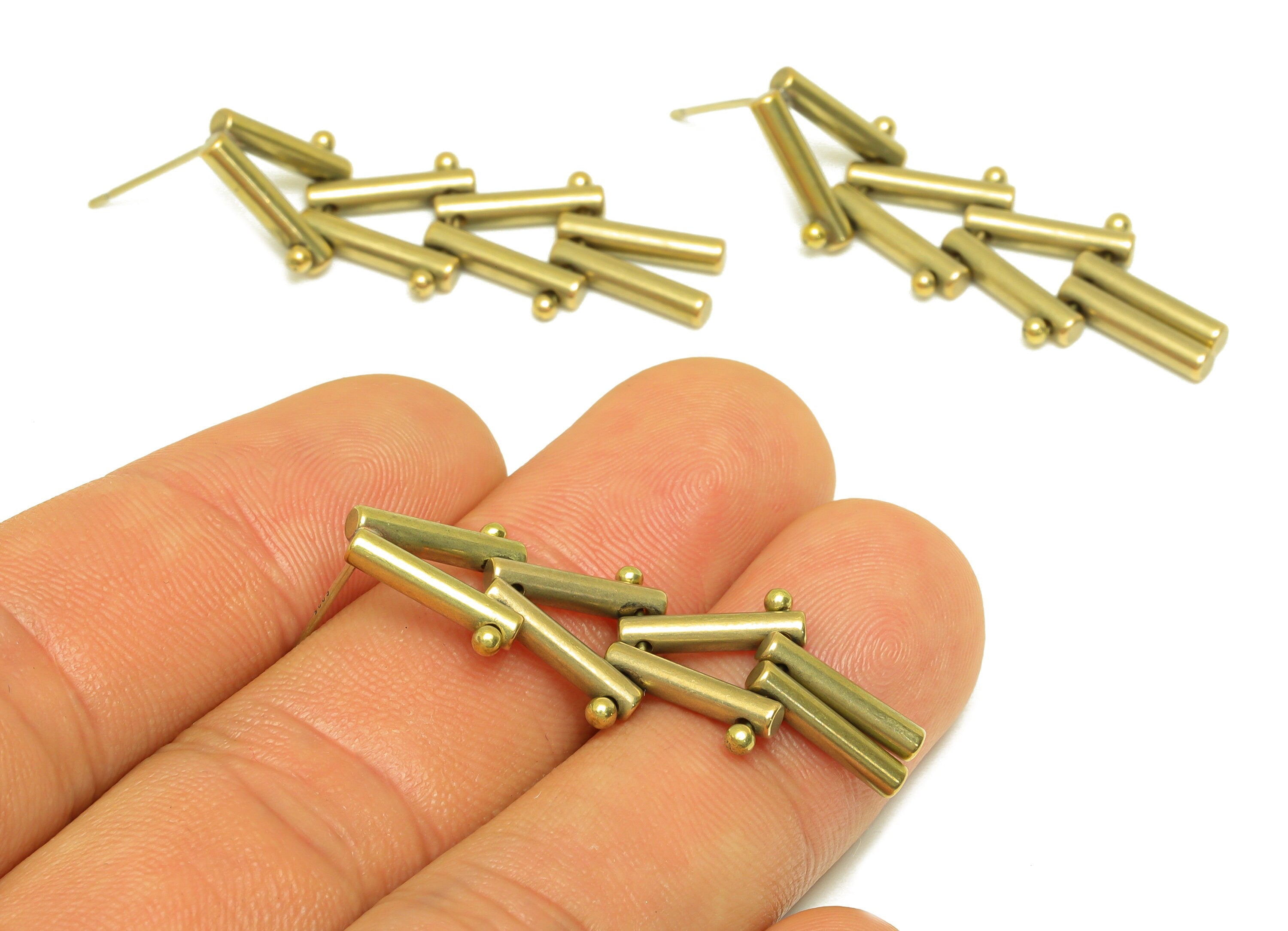 Brass Tassel Earring Stud - Raw Brass Stick Earring Post - Brass Tassel Bar Earring Stud - Interlock Dangel Post - 38x13.7x2.5mm - PP10605 - DOMEDBAZAAR
