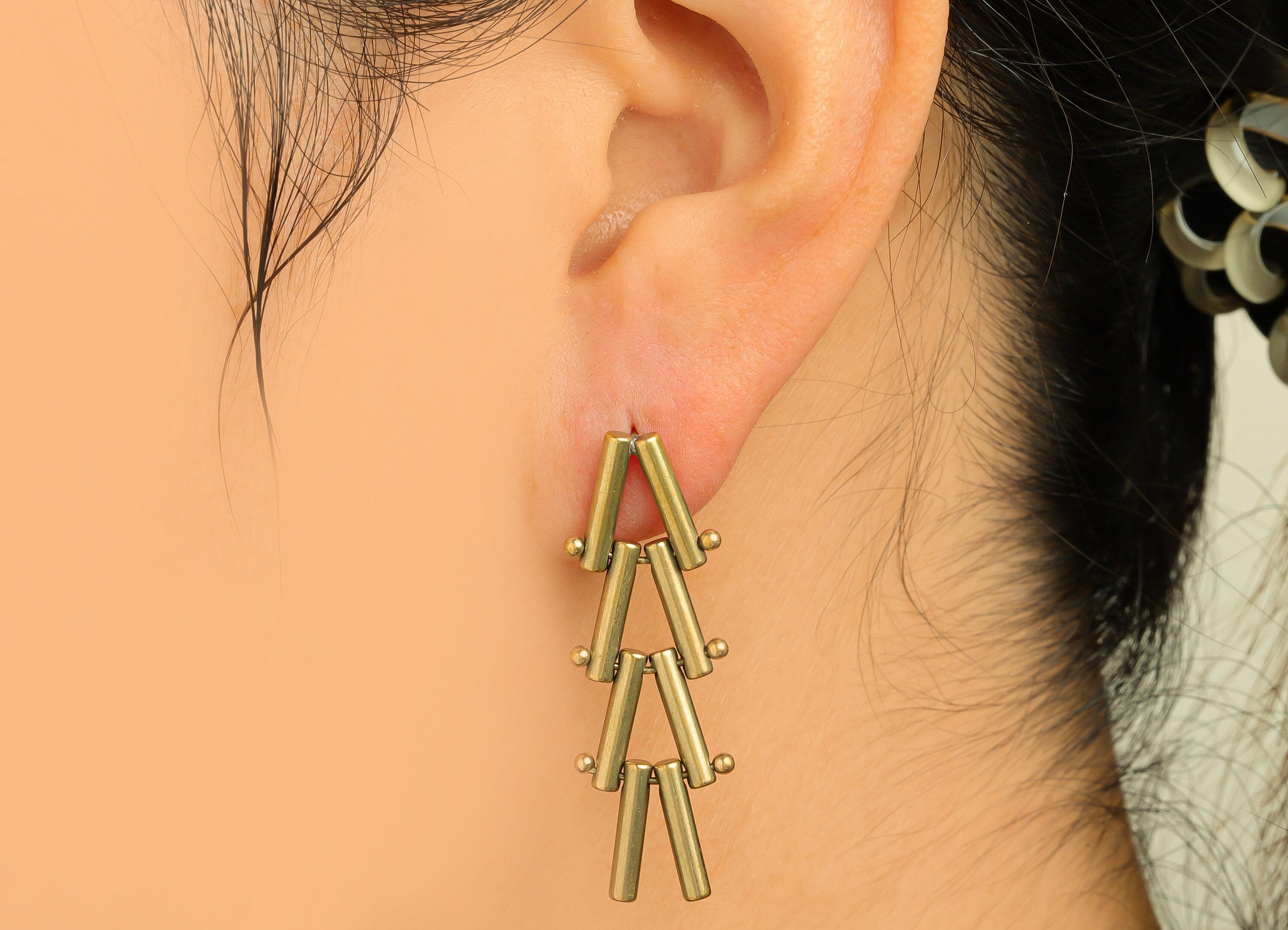 Brass Tassel Earring Stud - Raw Brass Stick Earring Post - Brass Tassel Bar Earring Stud - Interlock Dangel Post - 38x13.7x2.5mm - PP10605 - DOMEDBAZAAR