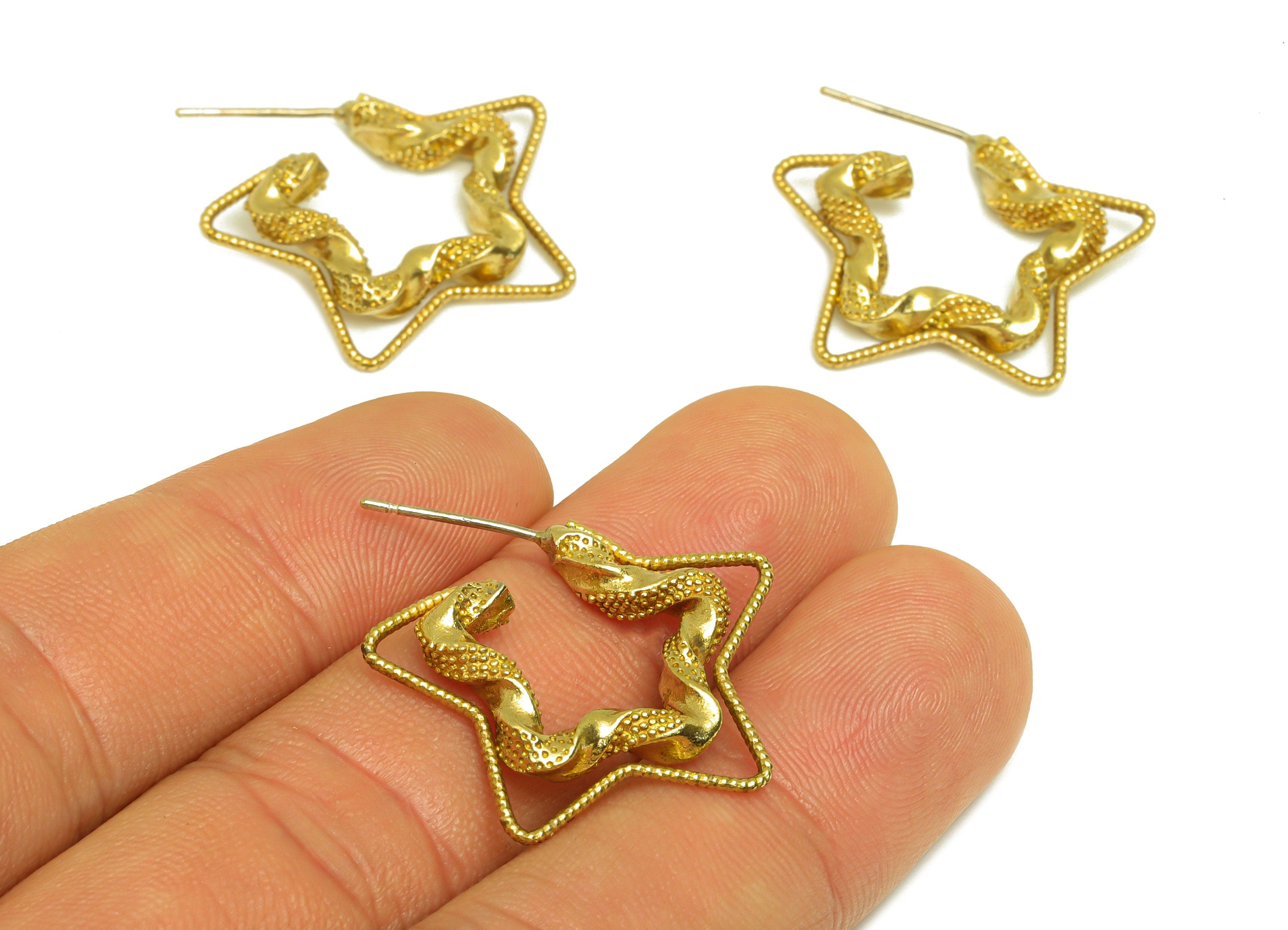 Brass Star Earring Stud - Raw Brass Textured Star Earring Post - Brass Double Star Earring Stud - Brass Open Star Post - 26x21x4mm - PP10604 - DOMEDBAZAAR