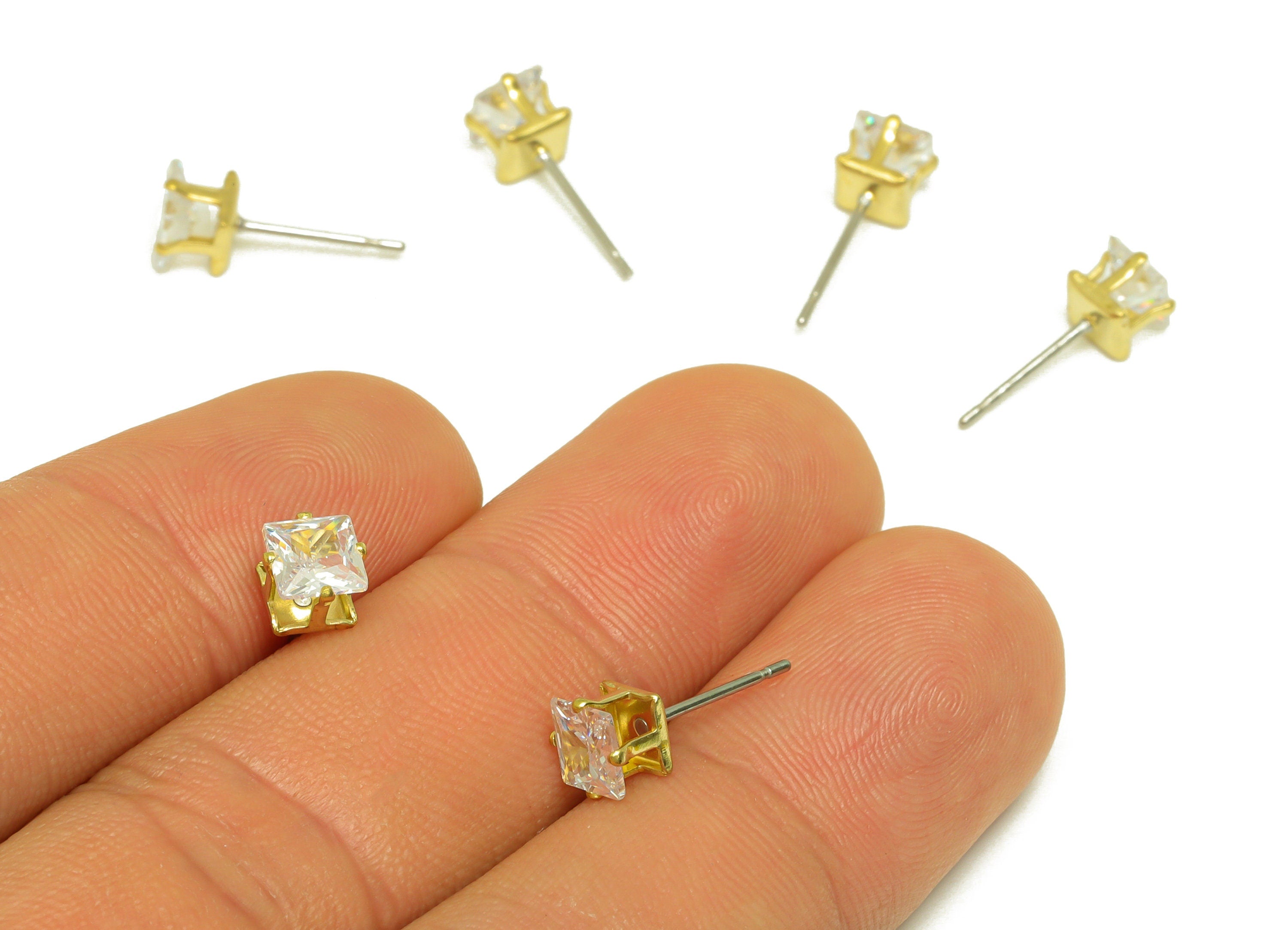 Brass CZ Earring Stud - Raw Brass Square Zircon Earring Post - Brass Cubic Zircon Earring Stud - Geometry CZ Post - 5x5x5mm - PP10532-5 - DOMEDBAZAAR
