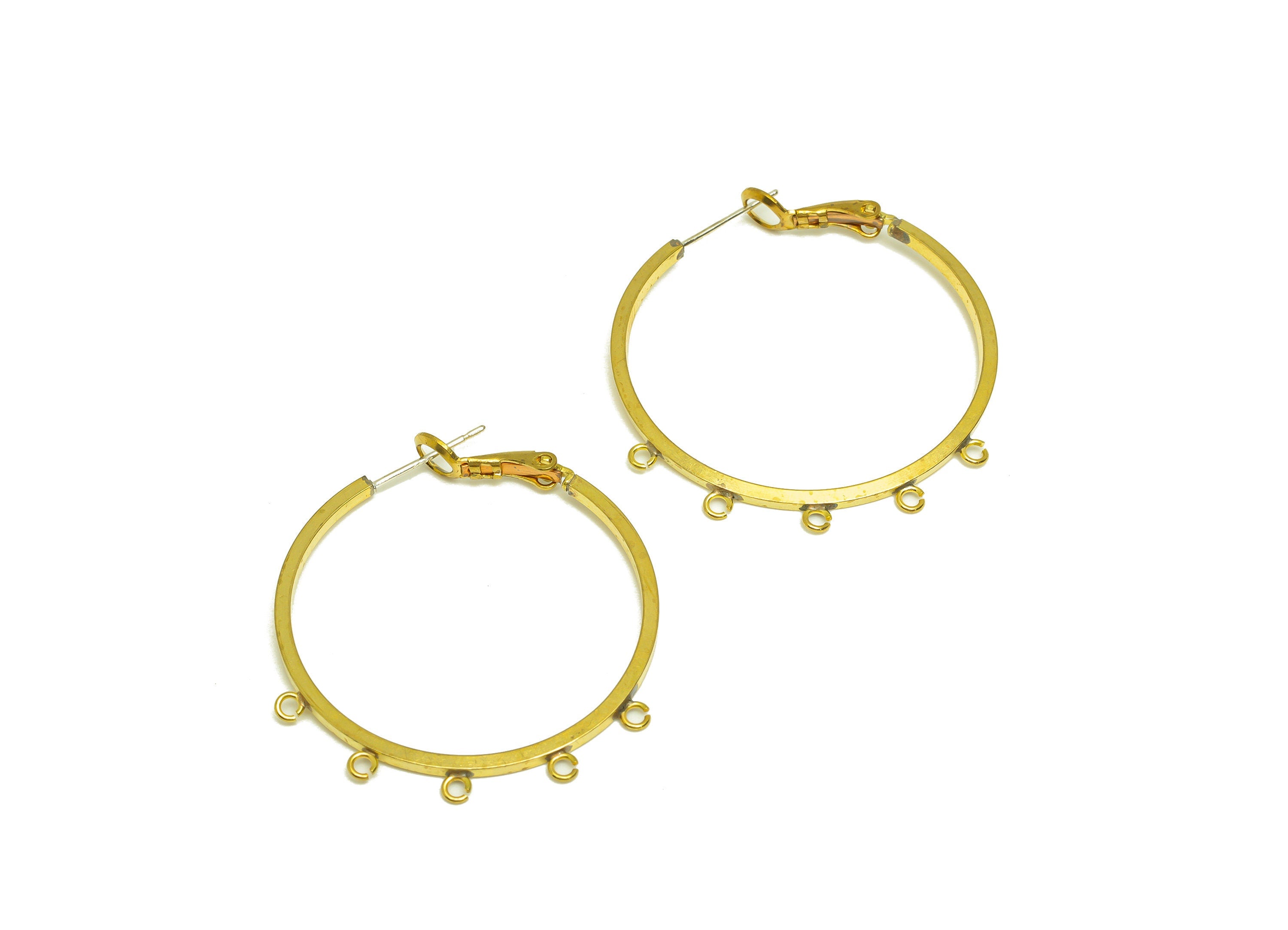 Brass Hoop Earring - Raw Brass Clasp Back Earring With Loop - Brass Hoop Clasp Earring - Brass Setting Tassel Clasp - 38x35x1.54mm - PP10597 - DOMEDBAZAAR