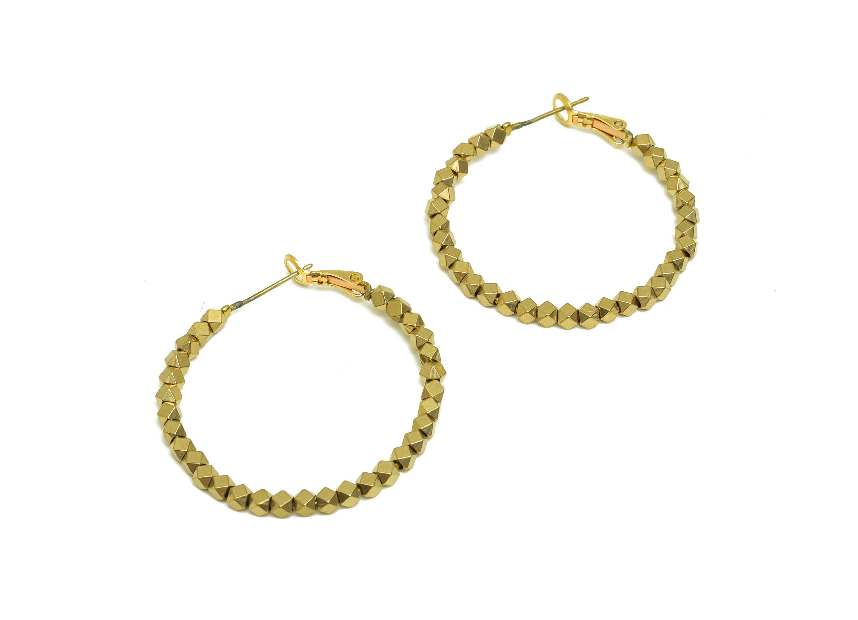 Brass Hoop Earring - Raw Brass Clasp Back Beaded Earring - Brass Hoop Clasp Earring - Brass Faceted Bead Clasp - 40x38x2.94mm - PP10542 - DOMEDBAZAAR