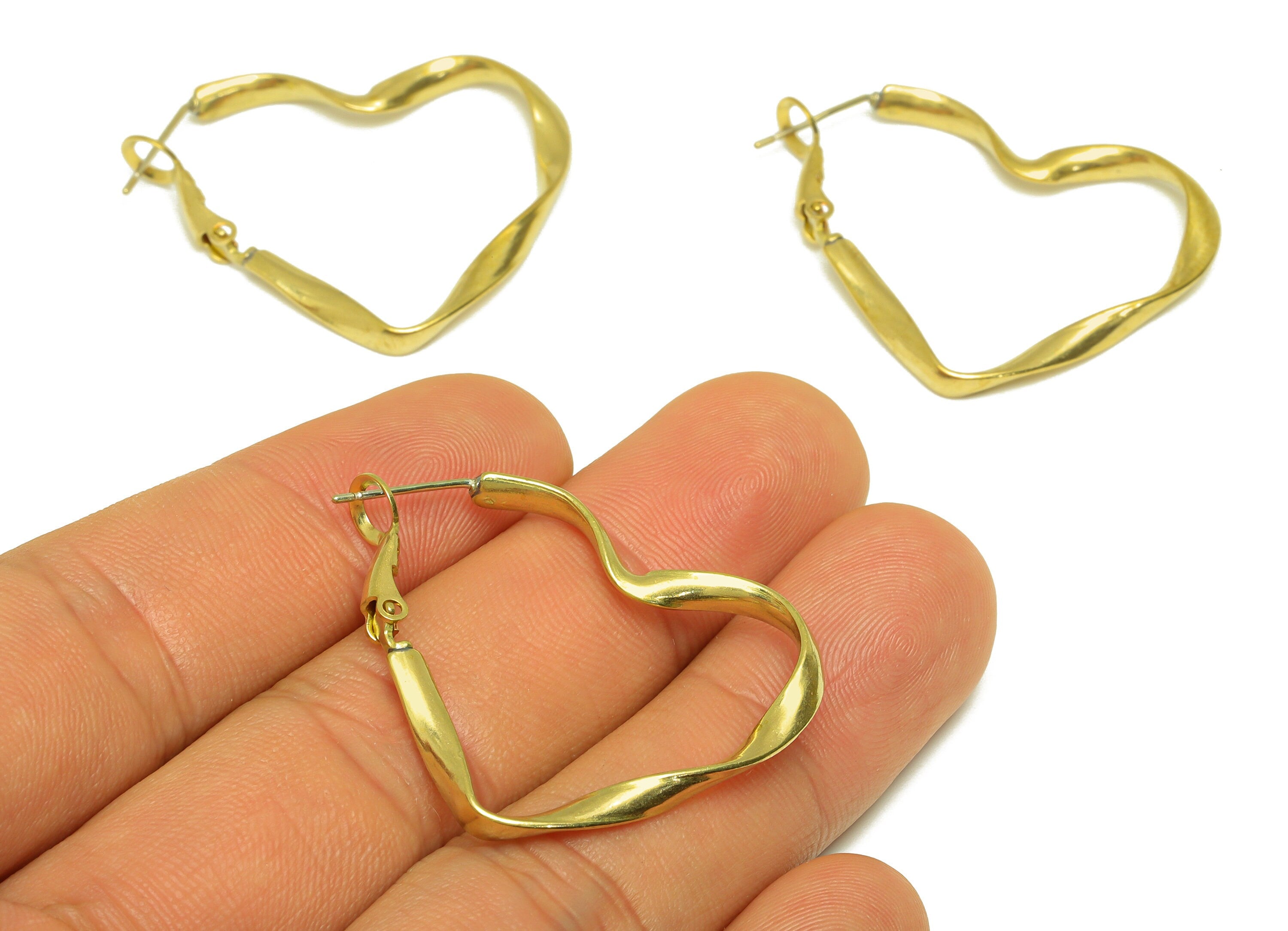 Brass Hoop Earring - Raw Brass Clasp Back Heart Earring - Brass Hoop Clasp Earring - Brass Wavy Heart Clasp - 38x29x2mm - PP10570 - DOMEDBAZAAR