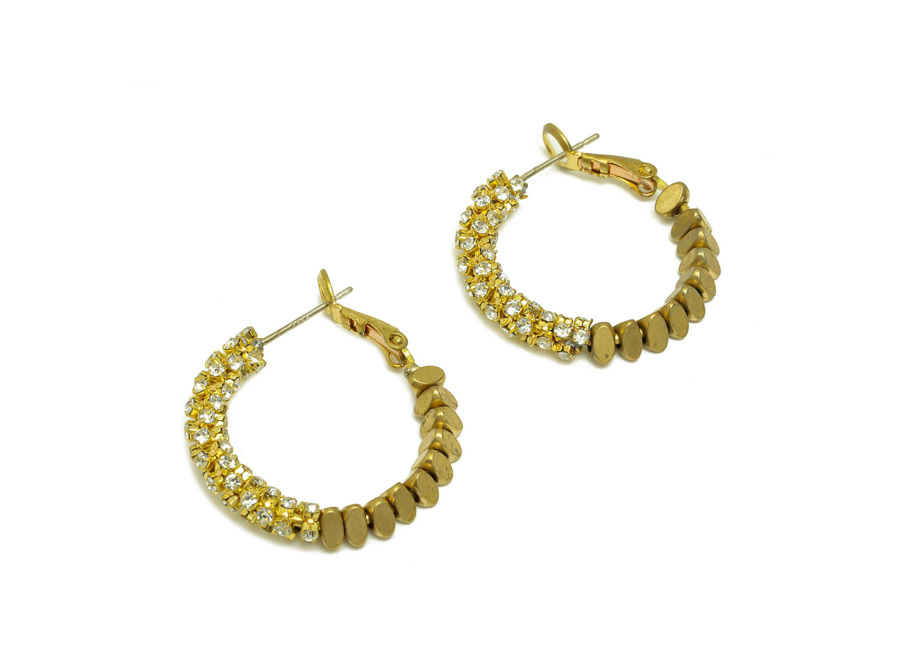 Brass CZ Hoop Earring - Raw Brass Clasp Chian Zircon Earring - Brass Beaded Hoop Clasp Earring - Cubic Zircon Clasp - 27.5x25x4mm - PP10598 - DOMEDBAZAAR