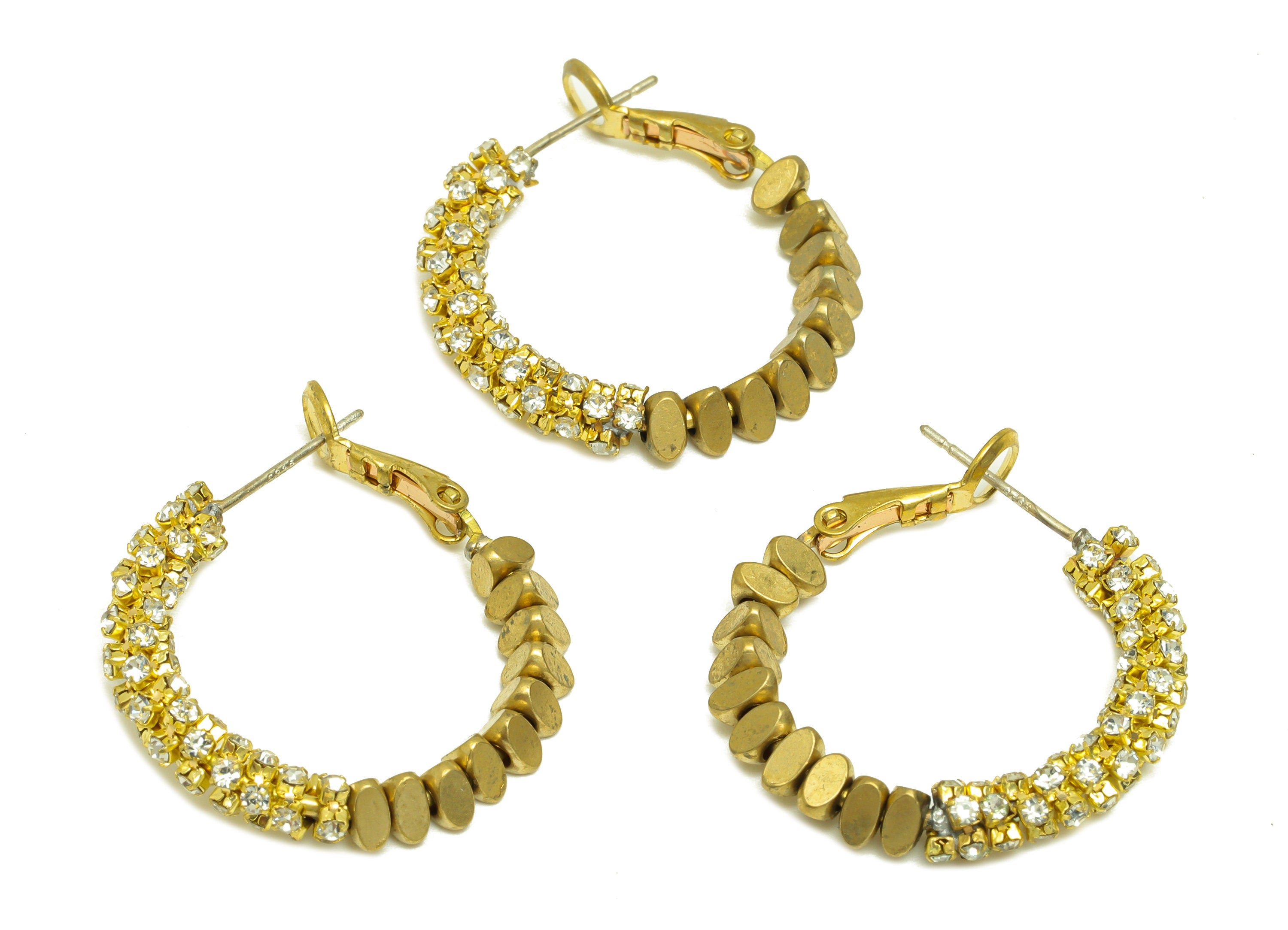 Brass CZ Hoop Earring - Raw Brass Clasp Chian Zircon Earring - Brass Beaded Hoop Clasp Earring - Cubic Zircon Clasp - 27.5x25x4mm - PP10598 - DOMEDBAZAAR