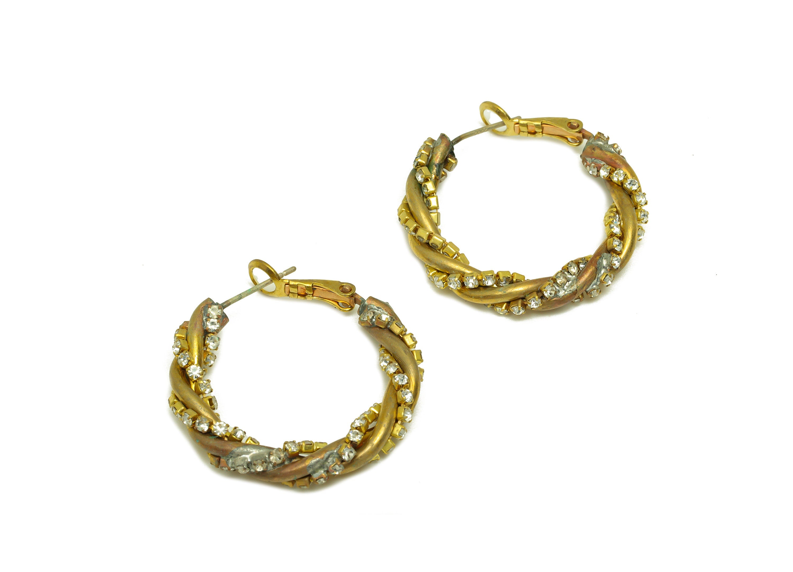 Brass CZ Hoop Earring - Raw Brass Clasp Chian Zircon Earring - Brass Twine Chain Hoop Clasp Earring - Cubic Zircon Clasp - 30x26x4mm-PP10592 - DOMEDBAZAAR