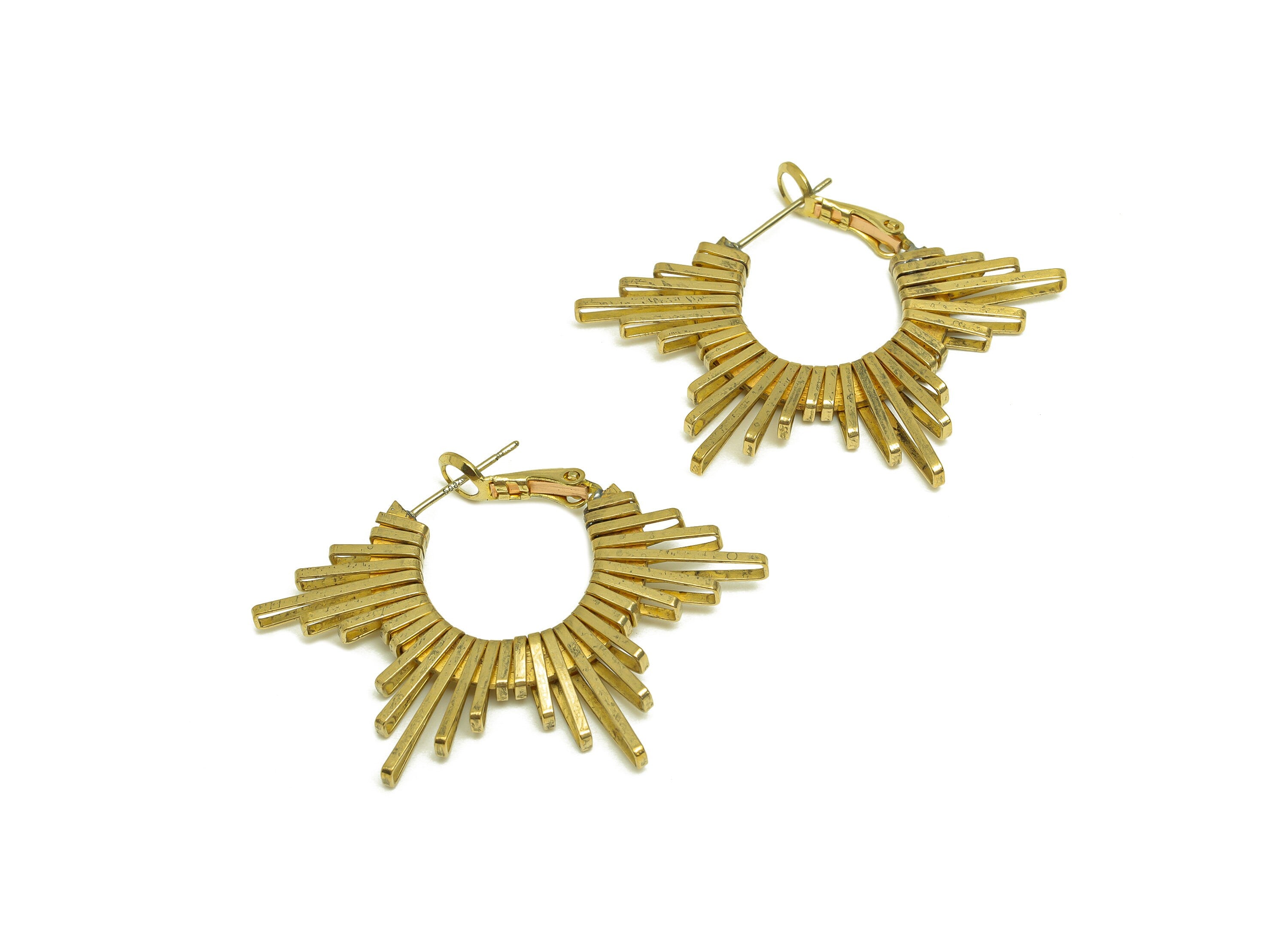 Brass Hoop Earring - Raw Brass Wire Sunshine Clasp Back Earring - Brass Sun Hoop Clasp Earring - Brass Clasp Earring - 44.7x31x2mm - PP10606 - DOMEDBAZAAR