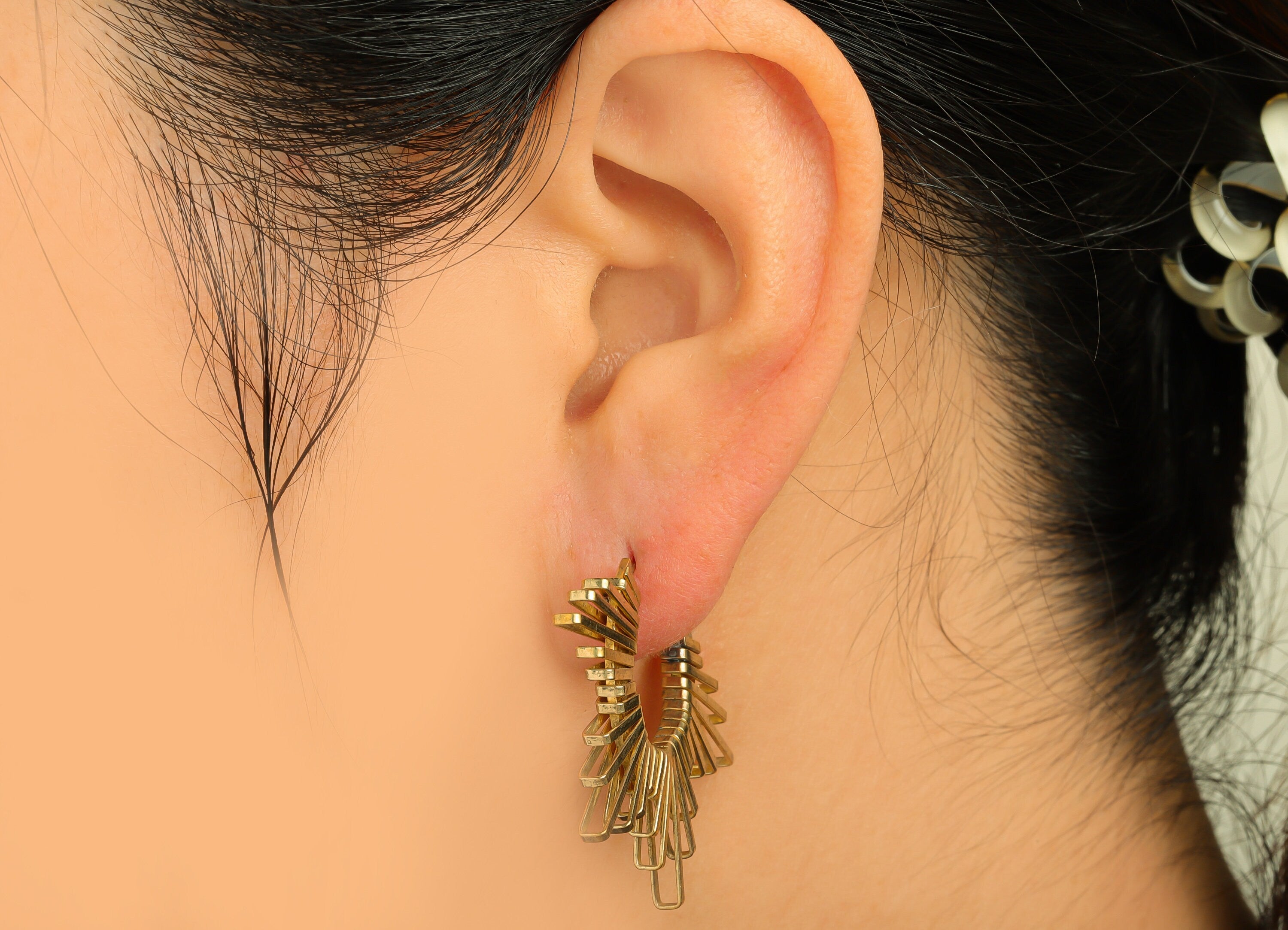 Brass Hoop Earring - Raw Brass Wire Sunshine Clasp Back Earring - Brass Sun Hoop Clasp Earring - Brass Clasp Earring - 44.7x31x2mm - PP10606 - DOMEDBAZAAR