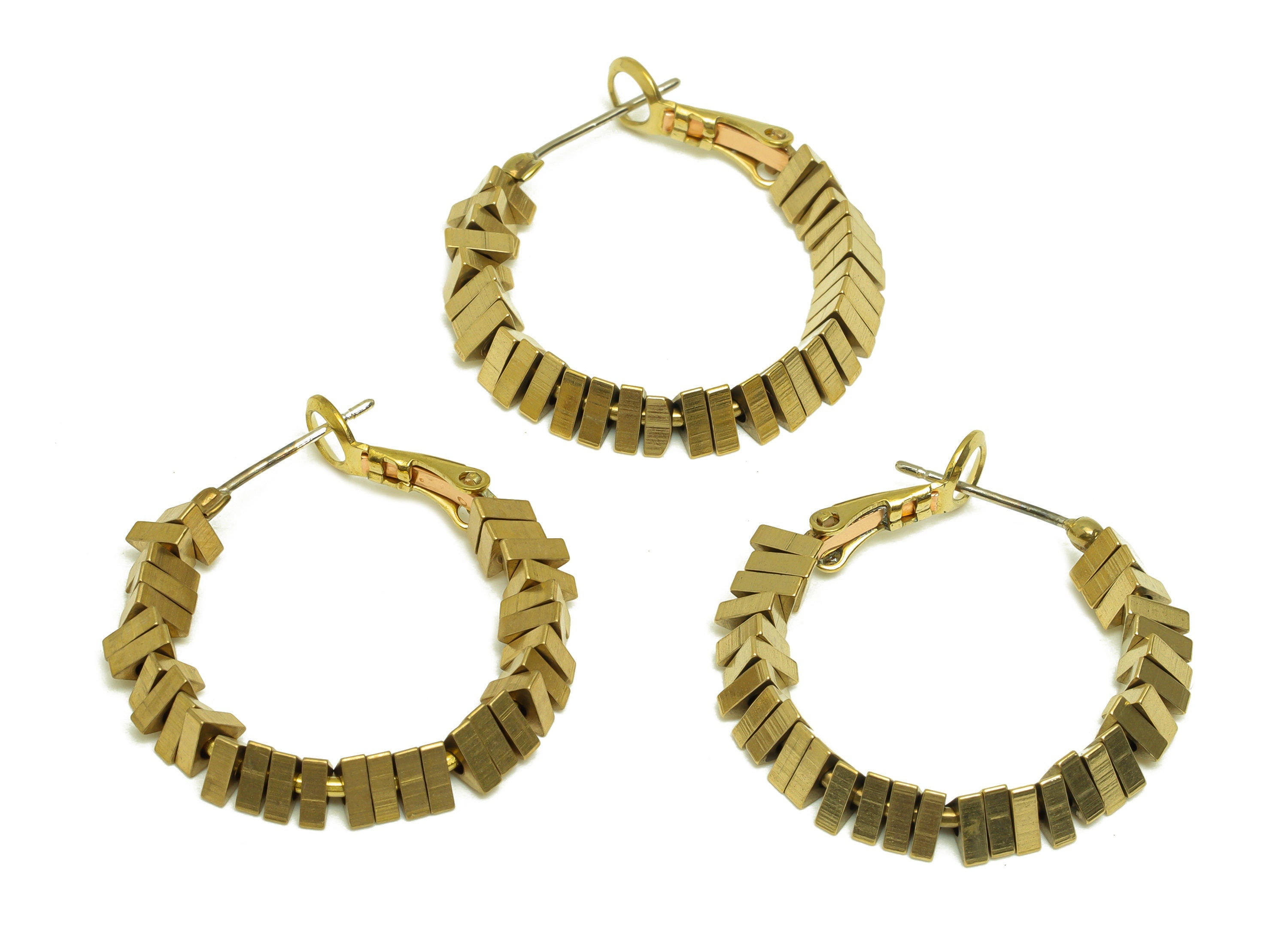 Brass Hoop Earring - Raw Brass Triangle Clasp Back Earring - Triangle Bead Hoop Clasp Earring - Brass Clasp Earring - 28x26x4mm - PP10572 - DOMEDBAZAAR