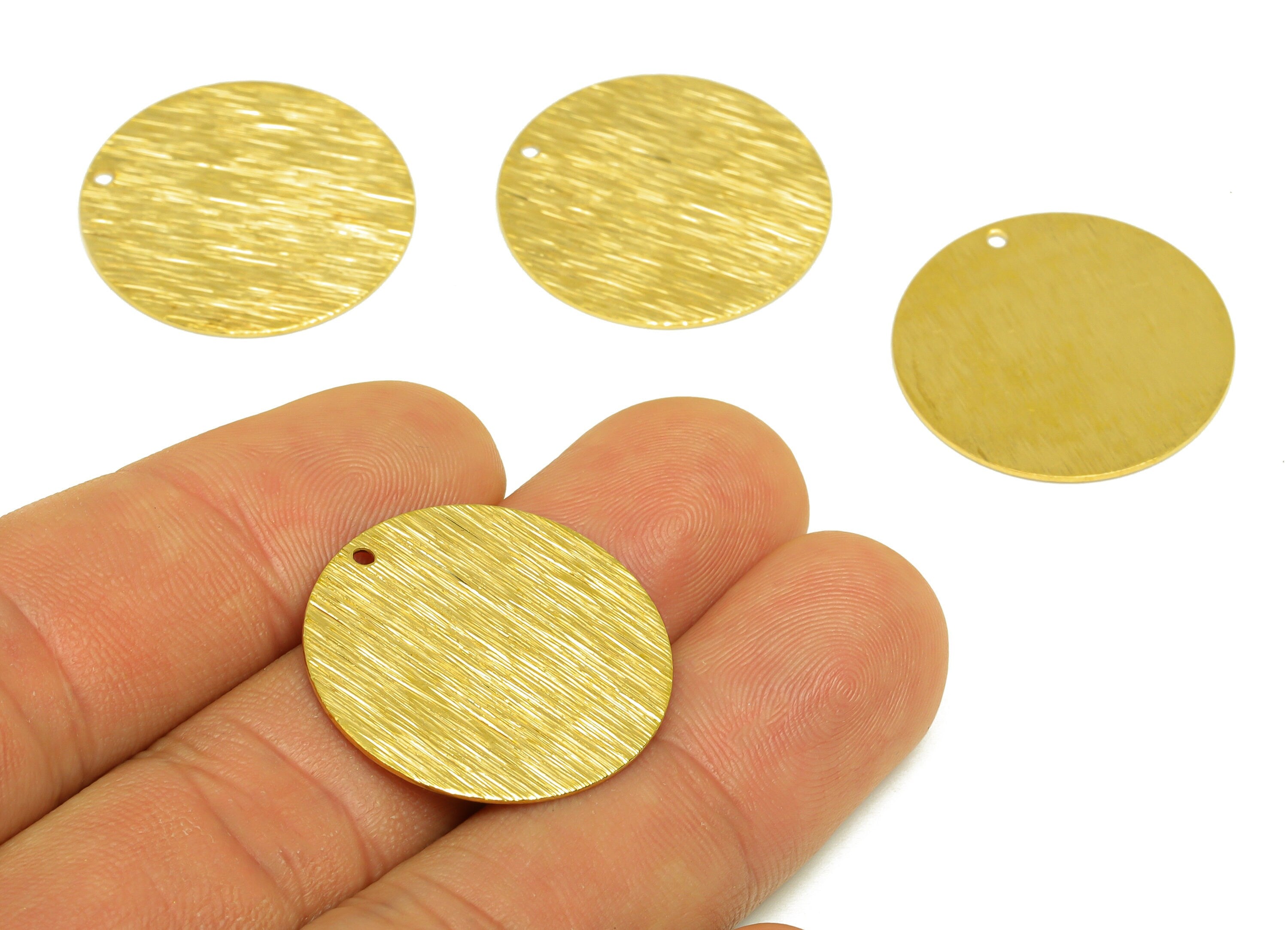 Brass Round Earring Charm - Raw Brass Textured Round Earring Charms - Brass Circle Pendant - Earring Finding - 25x25x0.65mm - PP10628 - DOMEDBAZAAR