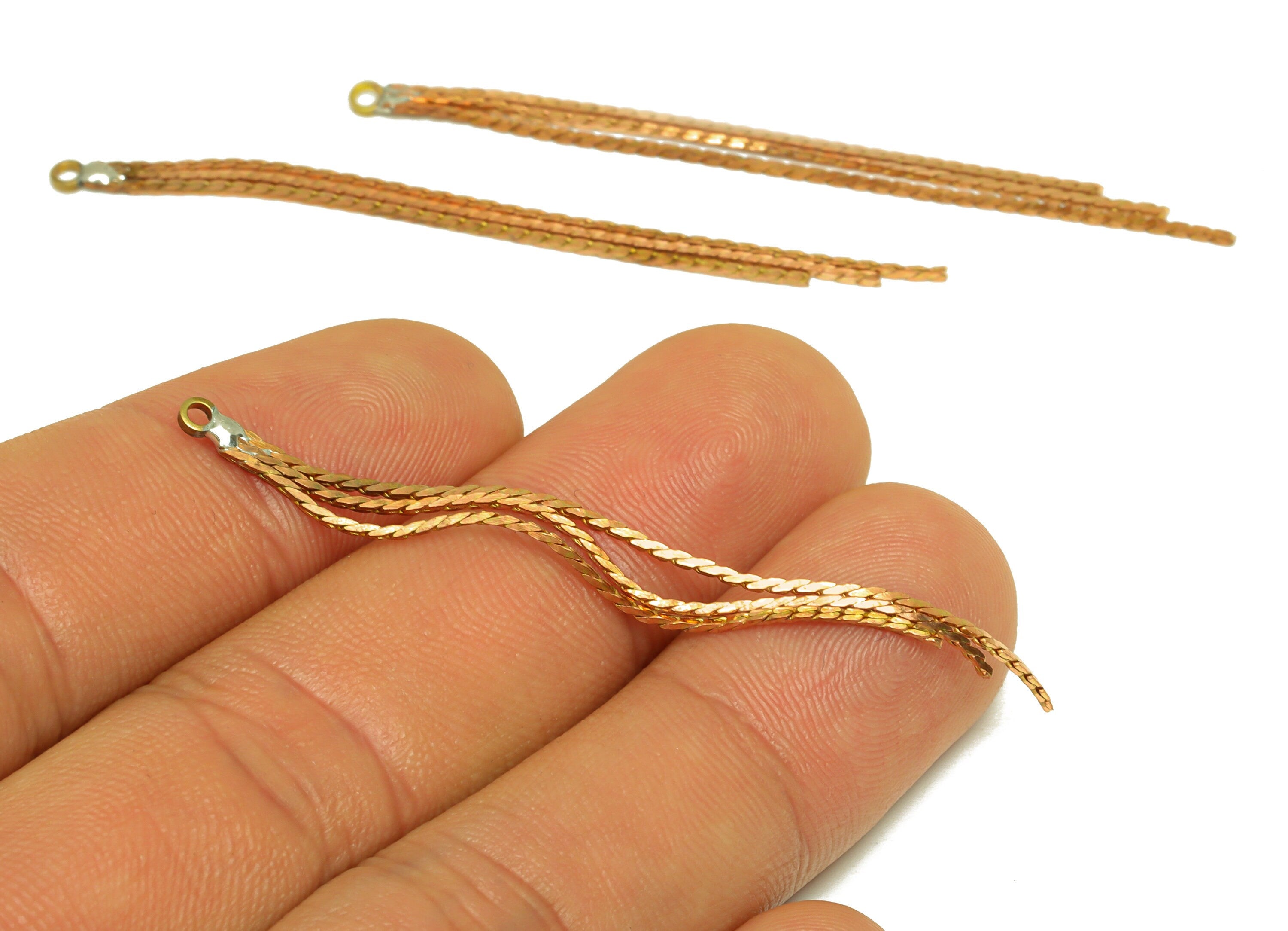 Brass Tassel Earring Charm - Raw Brass Snake Tassel Earring Charms - Brass Tassel Chain Earring Charm - Tassel Charm - 81.45x3x1mm - PP10624 - DOMEDBAZAAR