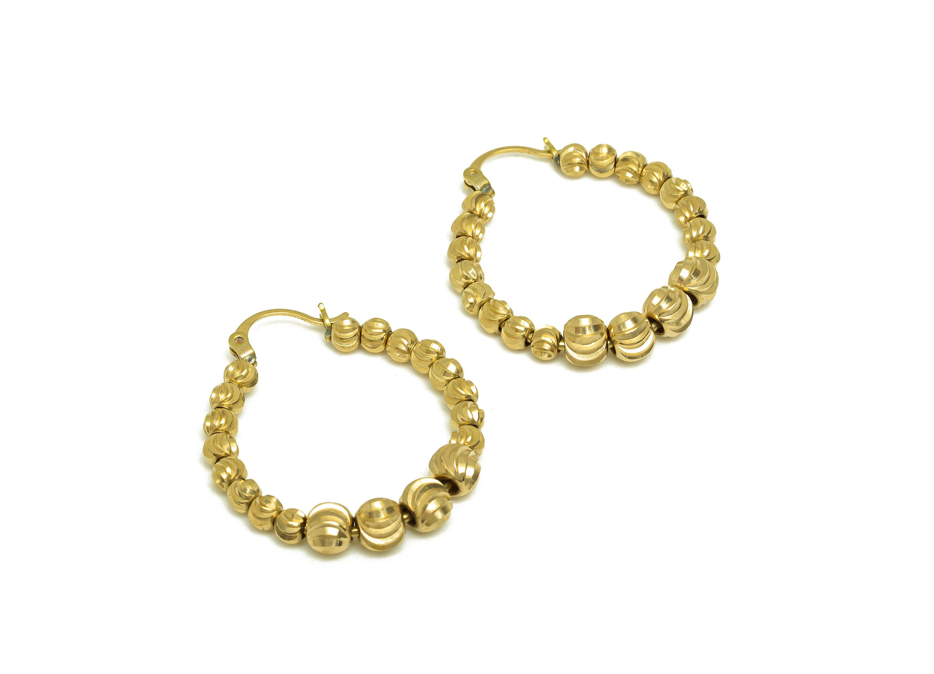 Brass Bead Hoop Earring - Raw Brass Hinged Back Earring - Brass Beaded Hinged Back Earring - Hinged Back Earring - 35x30x5.3mm - PP10571 - DOMEDBAZAAR