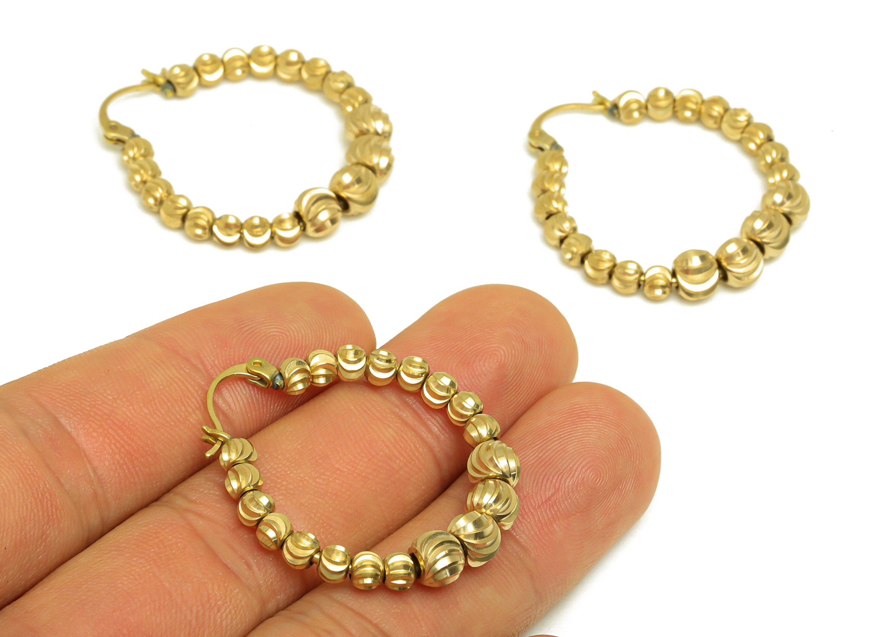 Brass Bead Hoop Earring - Raw Brass Hinged Back Earring - Brass Beaded Hinged Back Earring - Hinged Back Earring - 35x30x5.3mm - PP10571 - DOMEDBAZAAR