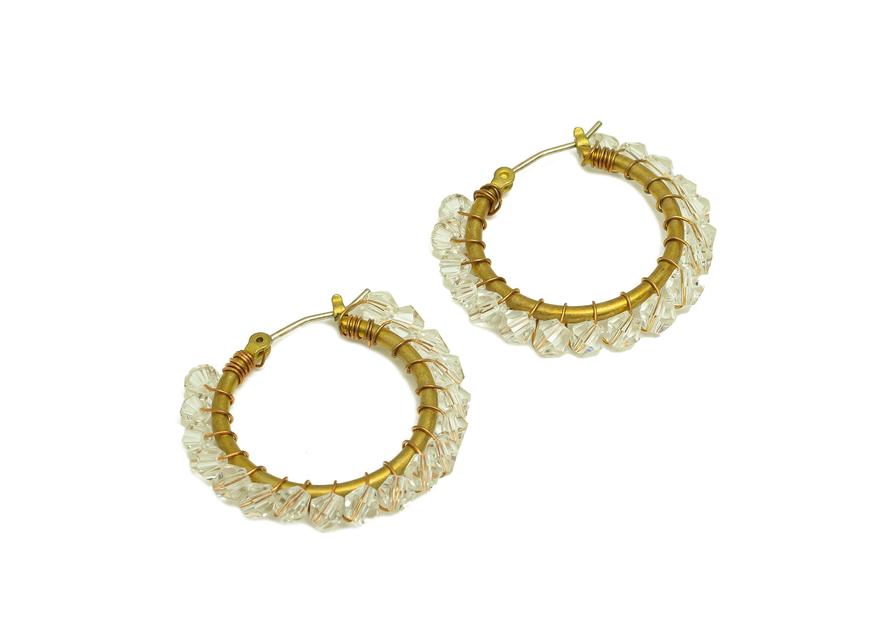 Brass CZ Bead Hoop Earring - Raw Brass Hinged Back Earring - Brass Beaded Cubic Zircon Earring - Hinged Back Earring - 32x28.7x3mm - PP10583 - DOMEDBAZAAR