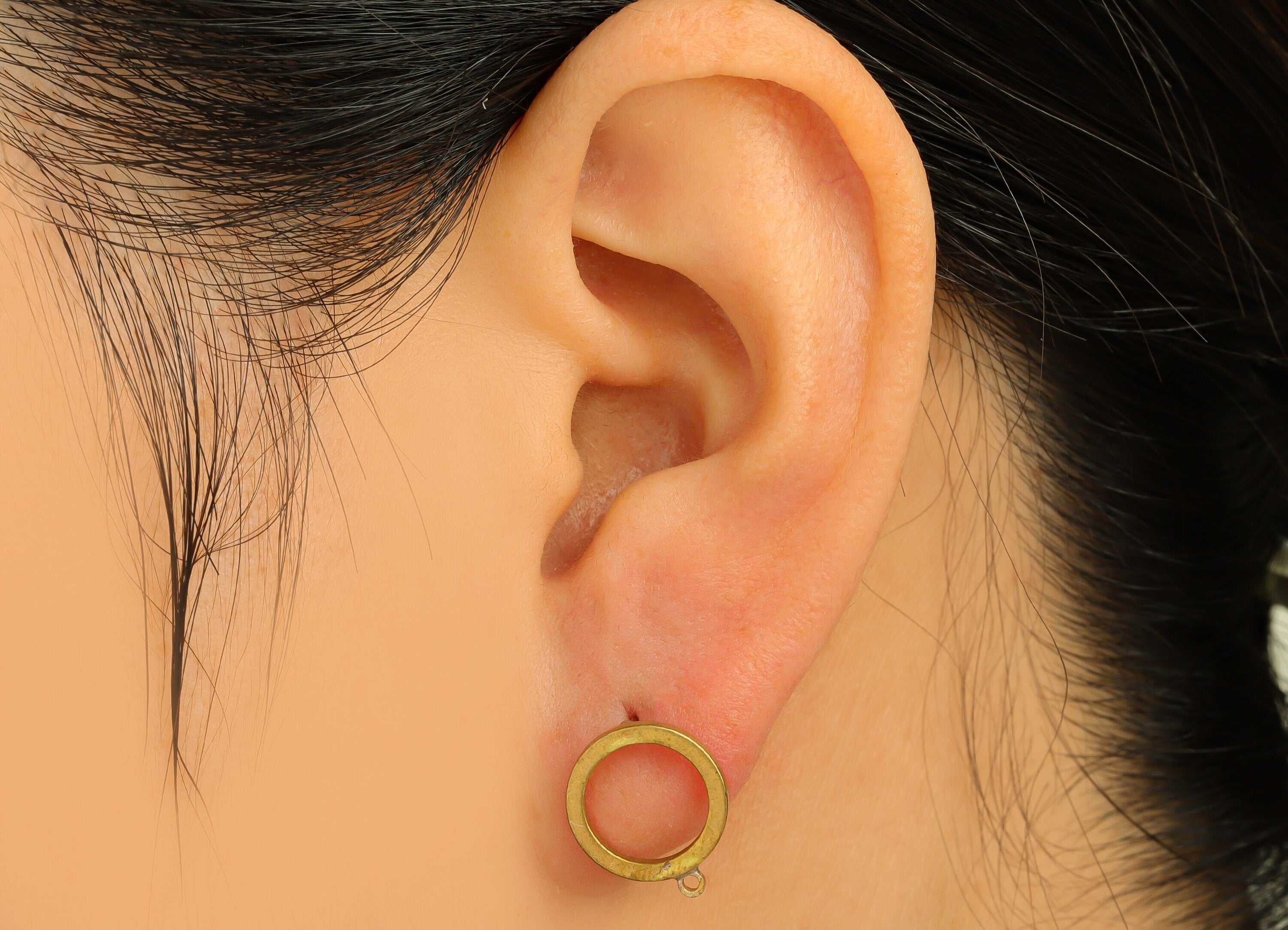 Brass Round Earring Stud - Raw Brass Circle Earring Post With Loop - Brass Geometry Earring Stud - Brass Ring Post - 14x11x1.44mm - PP10634 - DOMEDBAZAAR