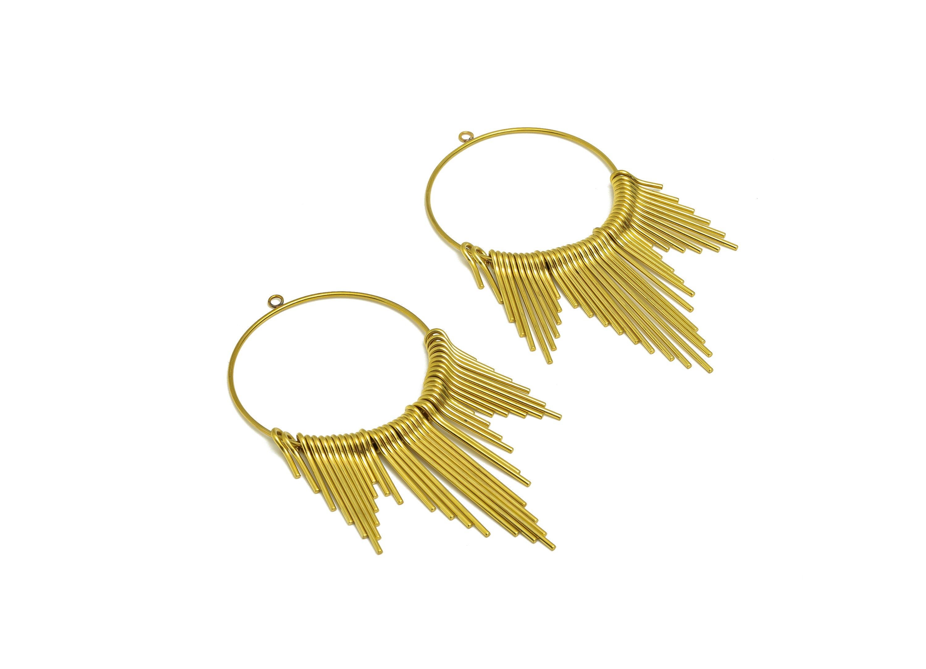 Brass Round Tassel Earring Charm - Raw Brass Wire Large Hoop Earring Charm - Huge Hoop Earring - Brass Dangle Charm - 89x44x1mm - PP10486 - DOMEDBAZAAR