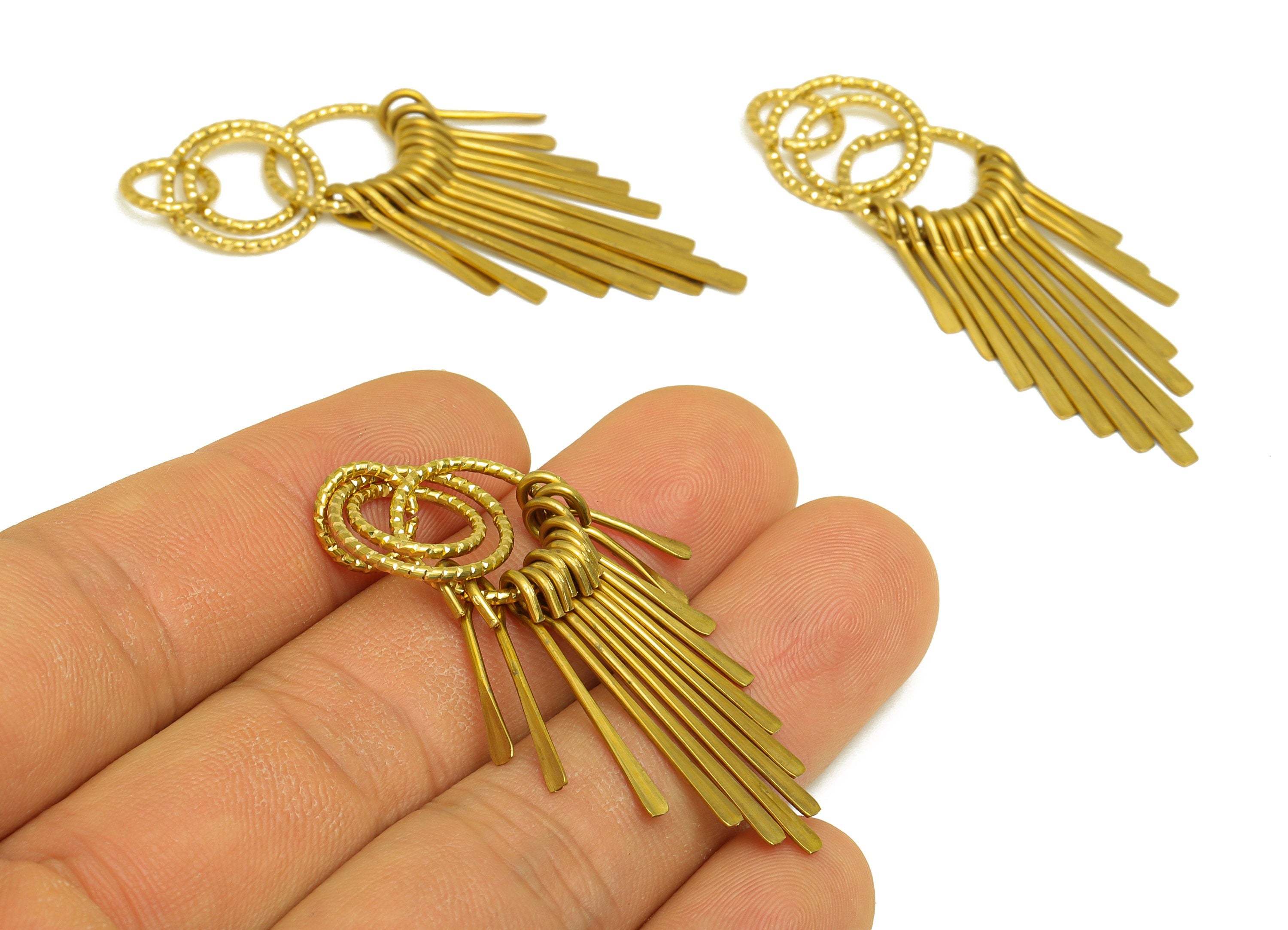 Hammered Interlock Tassel Earring Charm - Raw Brass Wire Earring Charm - Brass Textured Earring - Brass Dangle Charm - 60x14x4mm-PP10477 - DOMEDBAZAAR