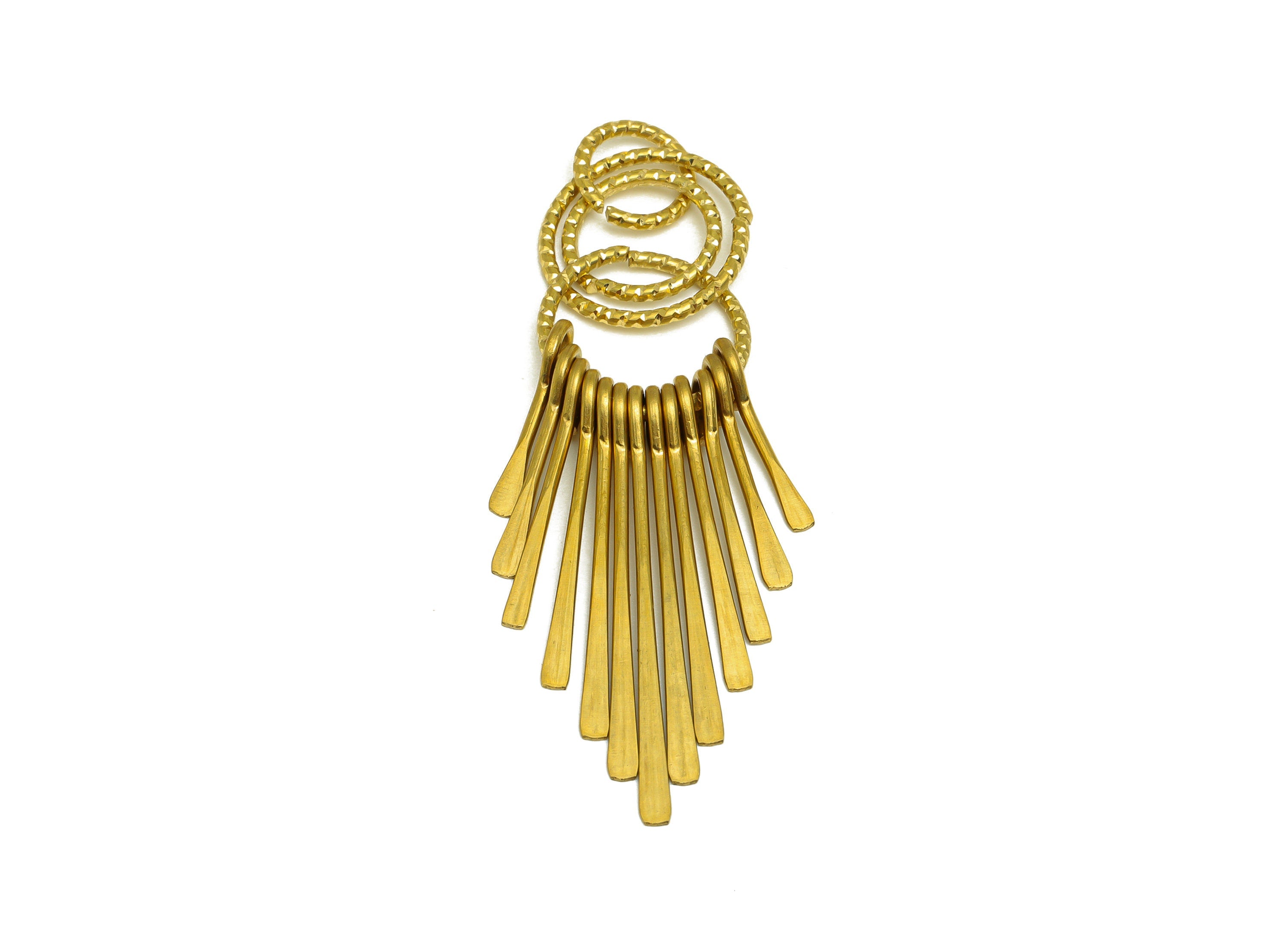 Hammered Interlock Tassel Earring Charm - Raw Brass Wire Earring Charm - Brass Textured Earring - Brass Dangle Charm - 60x14x4mm-PP10477 - DOMEDBAZAAR