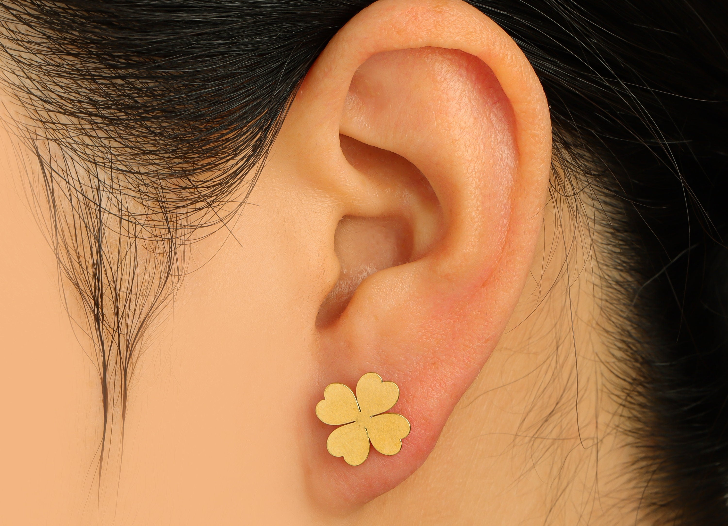 Brass Four Leaf Clover Earrings Stud - Raw Brass Heart Earring Post - Brass Flower Earring Post - Brass Heart Post - 10.9x10.9x1mm - PP10481 - DOMEDBAZAAR