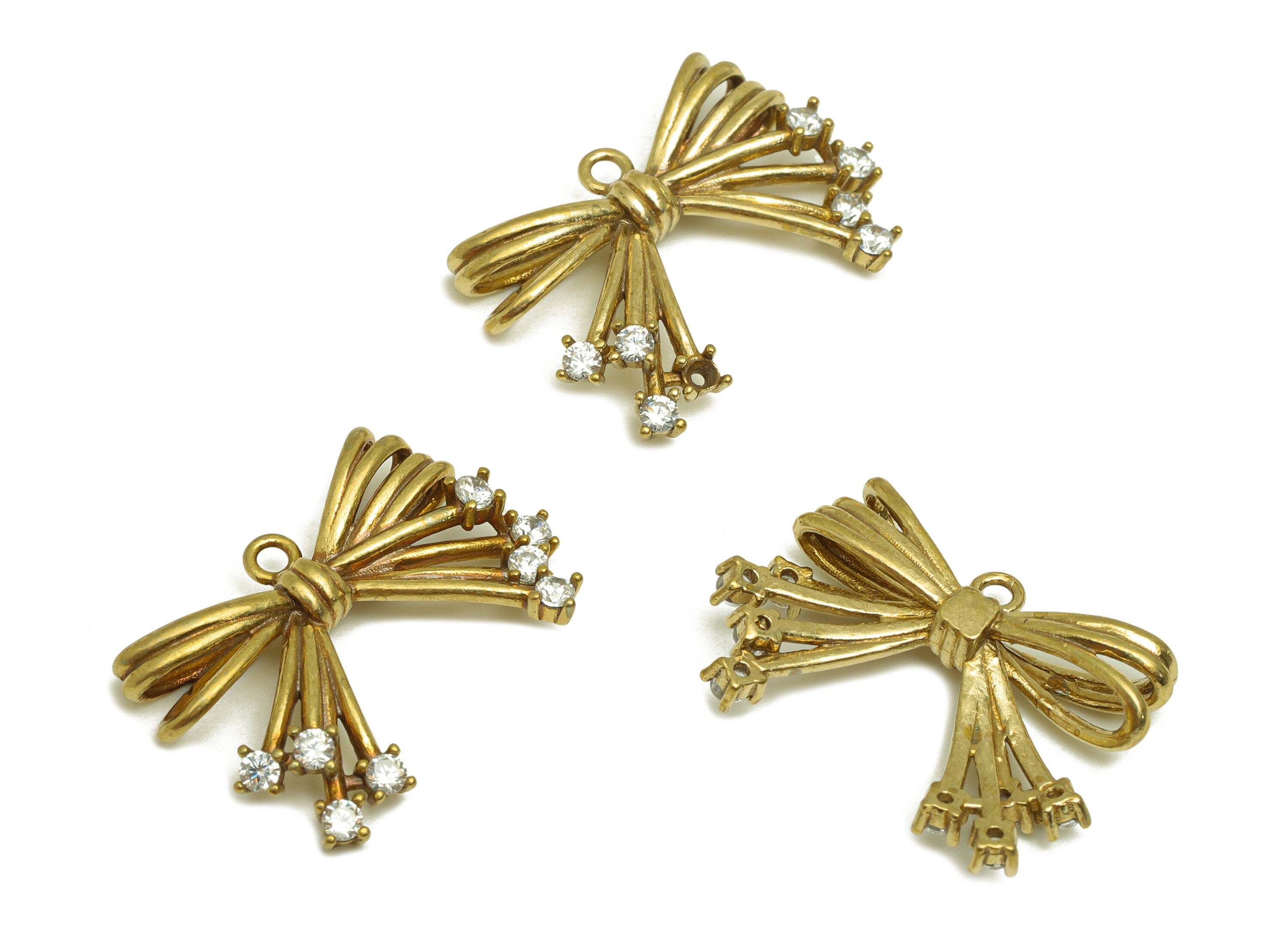 Brass CZ Bow Tie Earring Charm - Raw Brass Zircon Bow Tie Earring Charm - Brass Cubic Zircon Pendant - Brass Zircon Charm -16x23x4mm-PP10469 - DOMEDBAZAAR