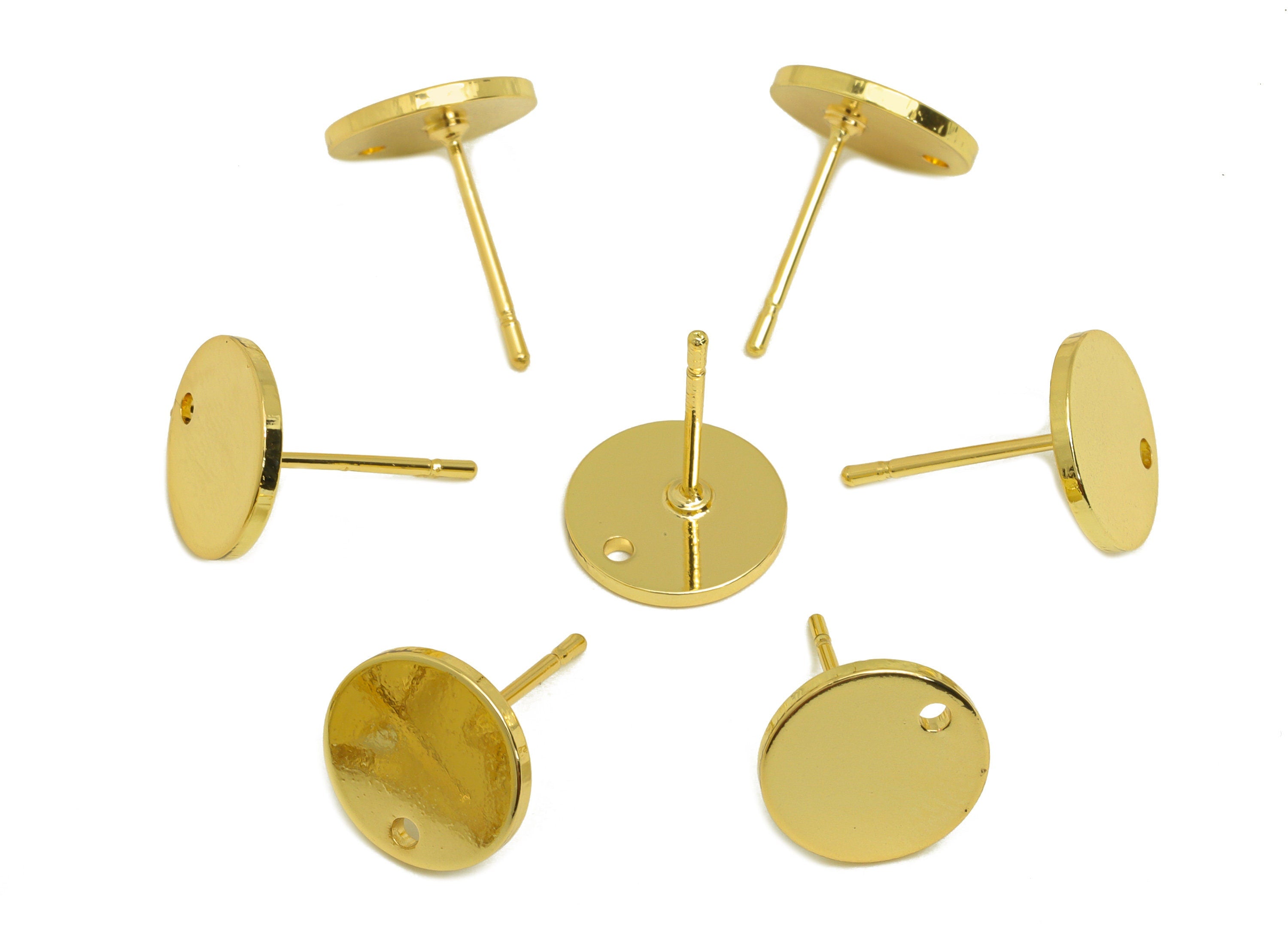 Brass Round Earring Stud - Raw Brass Circle Earring Post - Brass Gold Earring Stud With Hole - KC Gold Tone Plating - 10x10x1mm - PP10650 - DOMEDBAZAAR