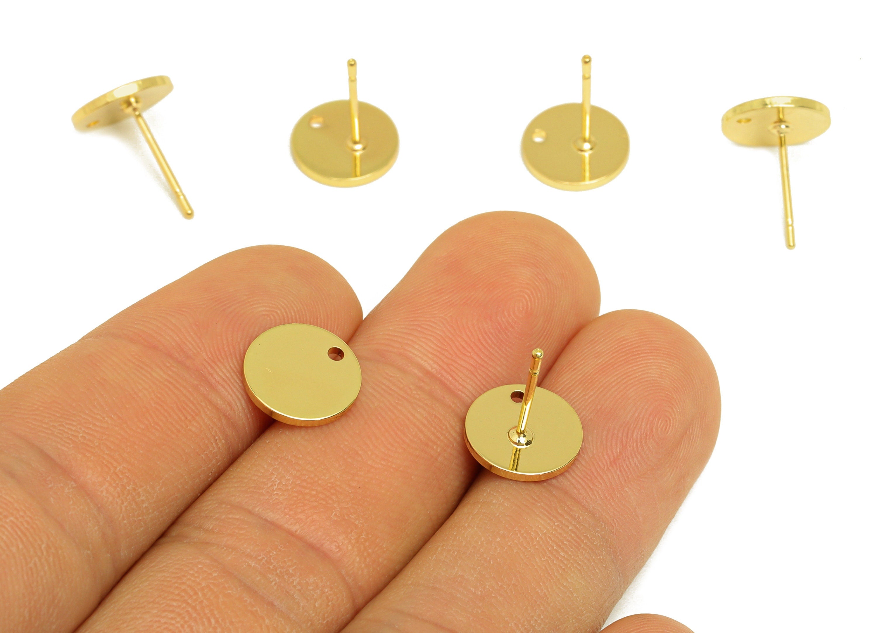 Brass Round Earring Stud - Raw Brass Circle Earring Post - Brass Gold Earring Stud With Hole - KC Gold Tone Plating - 10x10x1mm - PP10650 - DOMEDBAZAAR