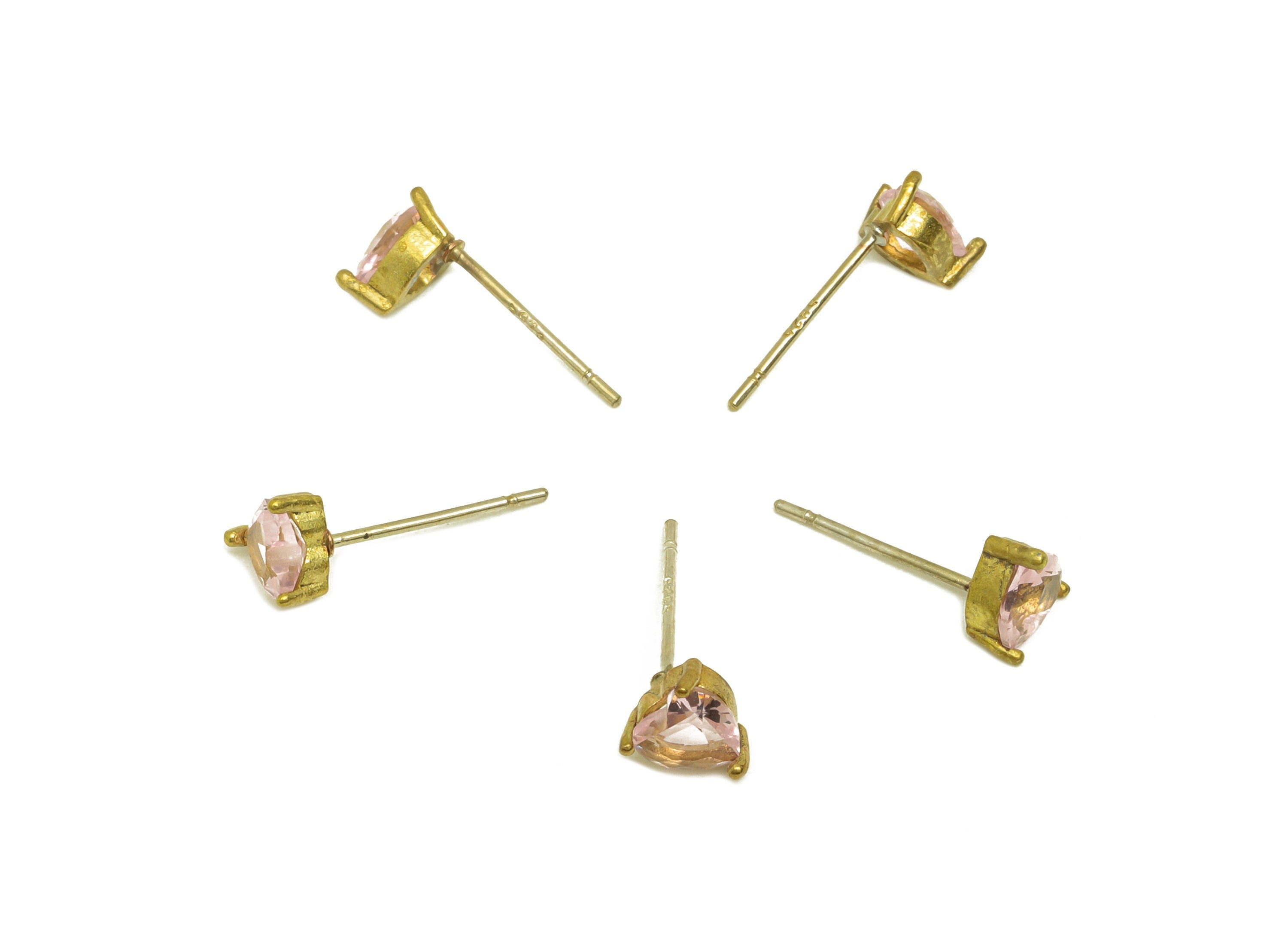 Brass Heart Earring Stud - Raw Brass Pink Heart Earring Post - Brass Pink Heart Glass Earring Stud - Pink Diamond Post - 12x13x3mm - PP10651 - DOMEDBAZAAR