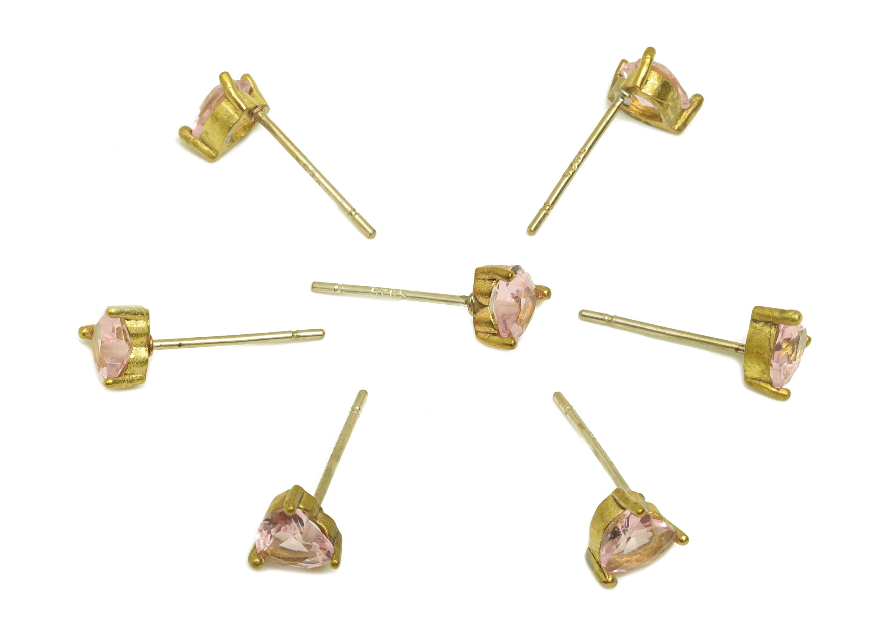 Brass Heart Earring Stud - Raw Brass Pink Heart Earring Post - Brass Pink Heart Glass Earring Stud - Pink Diamond Post - 12x13x3mm - PP10651 - DOMEDBAZAAR