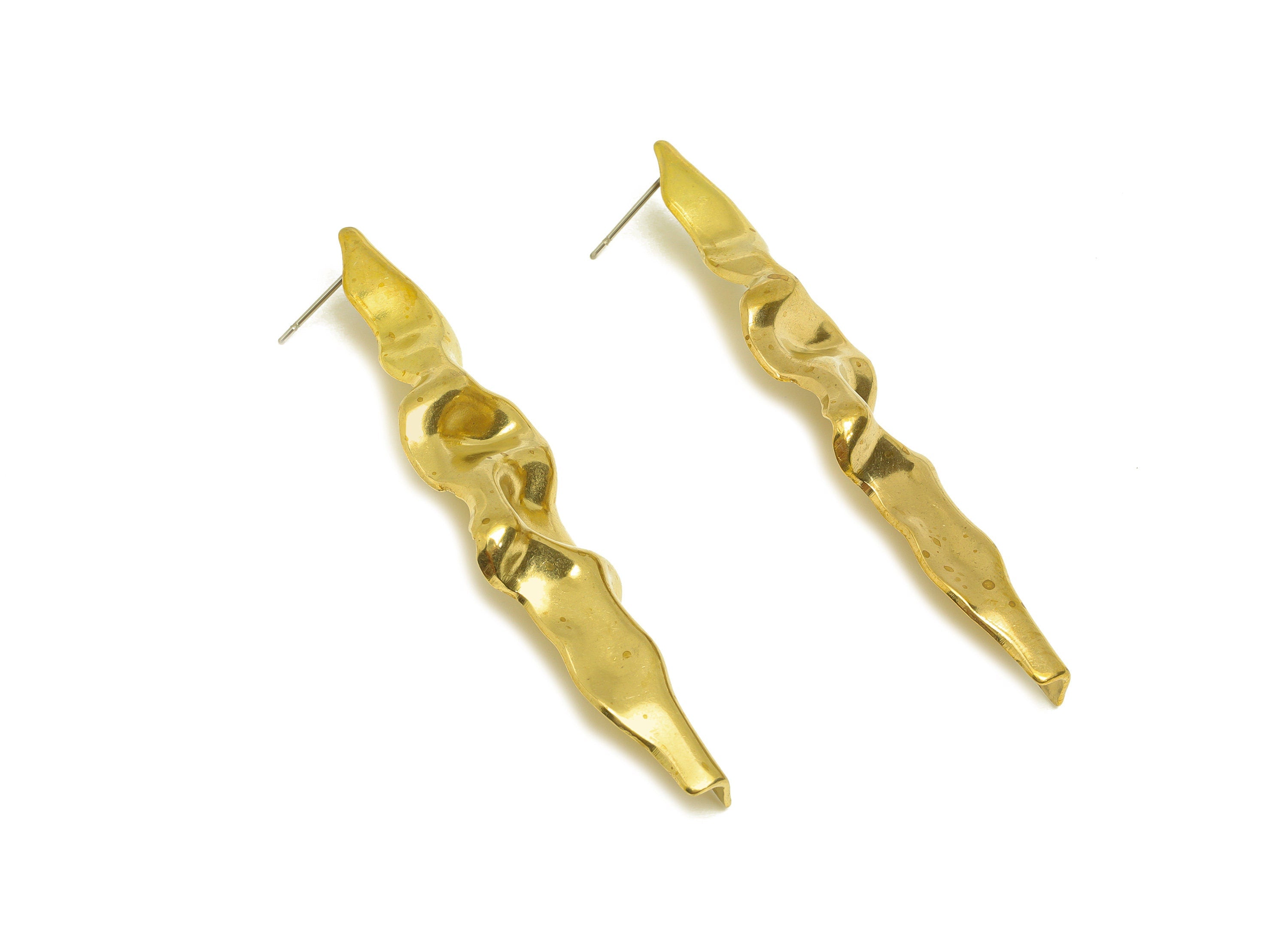Brass Wavy Stick Earring Stud - Raw Brass Bent Bar Earring Post - Brass Bar Earring Stud - Geometric Exaggeration Post - 71x18x3mm - PP10675 - DOMEDBAZAAR