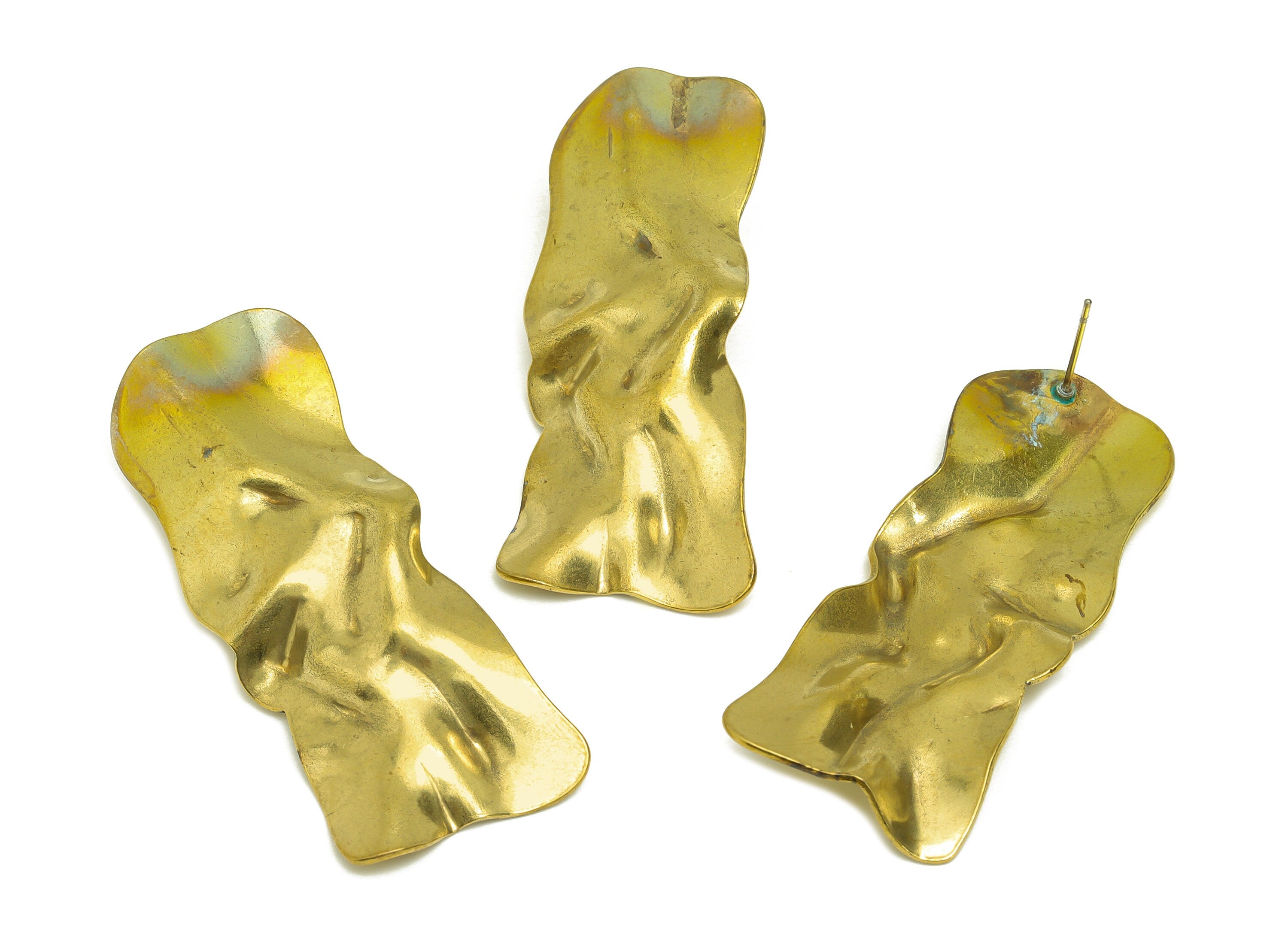 Brass Wavy Rectangle Earring Stud - Raw Brass Bent Stick Earring Post - Brass Bar Earring Stud - Wavy Exaggeration Post - 54x21x3mm -PP10636 - DOMEDBAZAAR