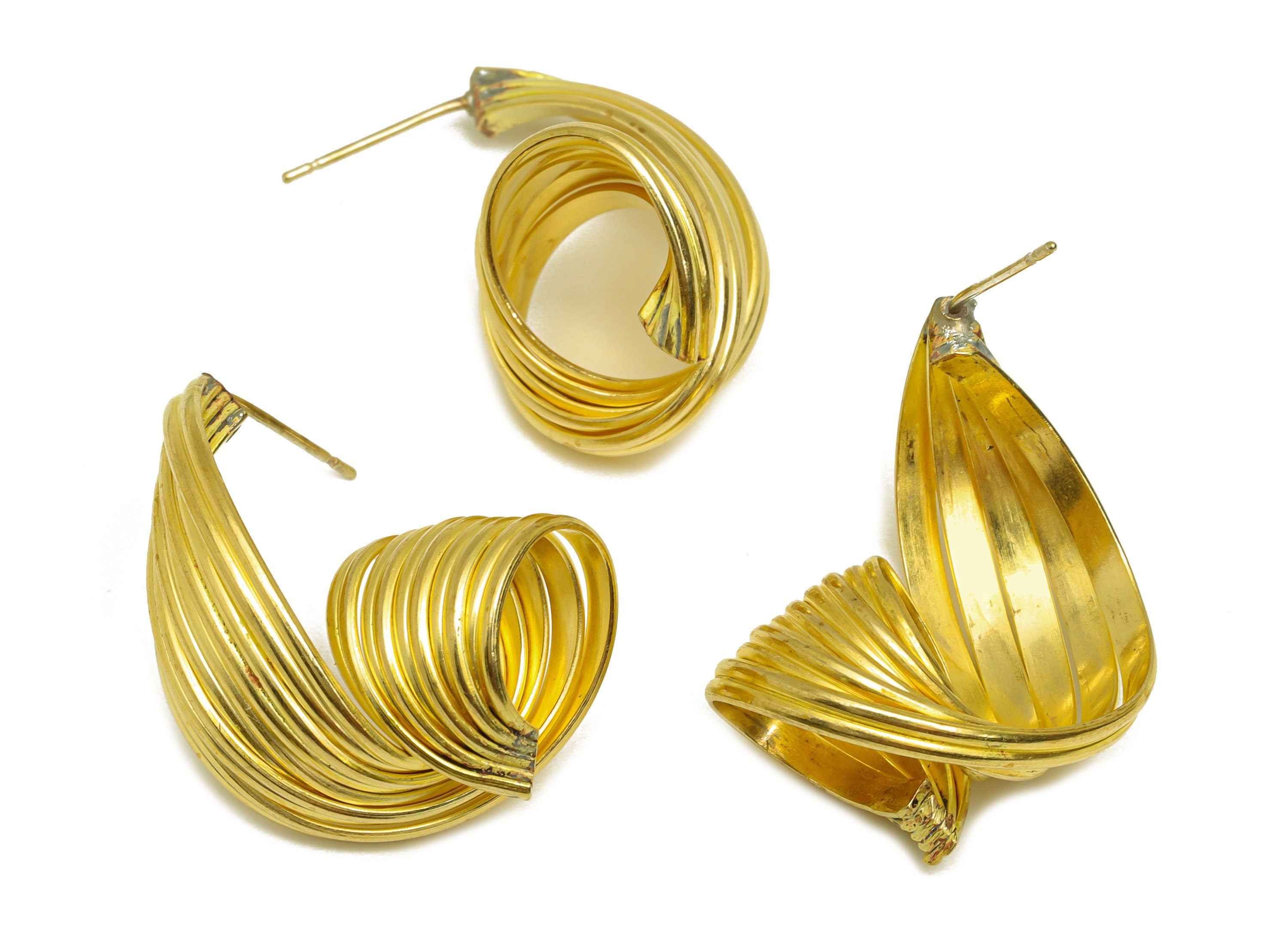 Brass Curly Wire Earring Stud - Raw Brass Bent Wire Earring Post - Brass Gold Twine Wire Hoop Earring Stud - 32x20x13.3mm - PP10676 - DOMEDBAZAAR