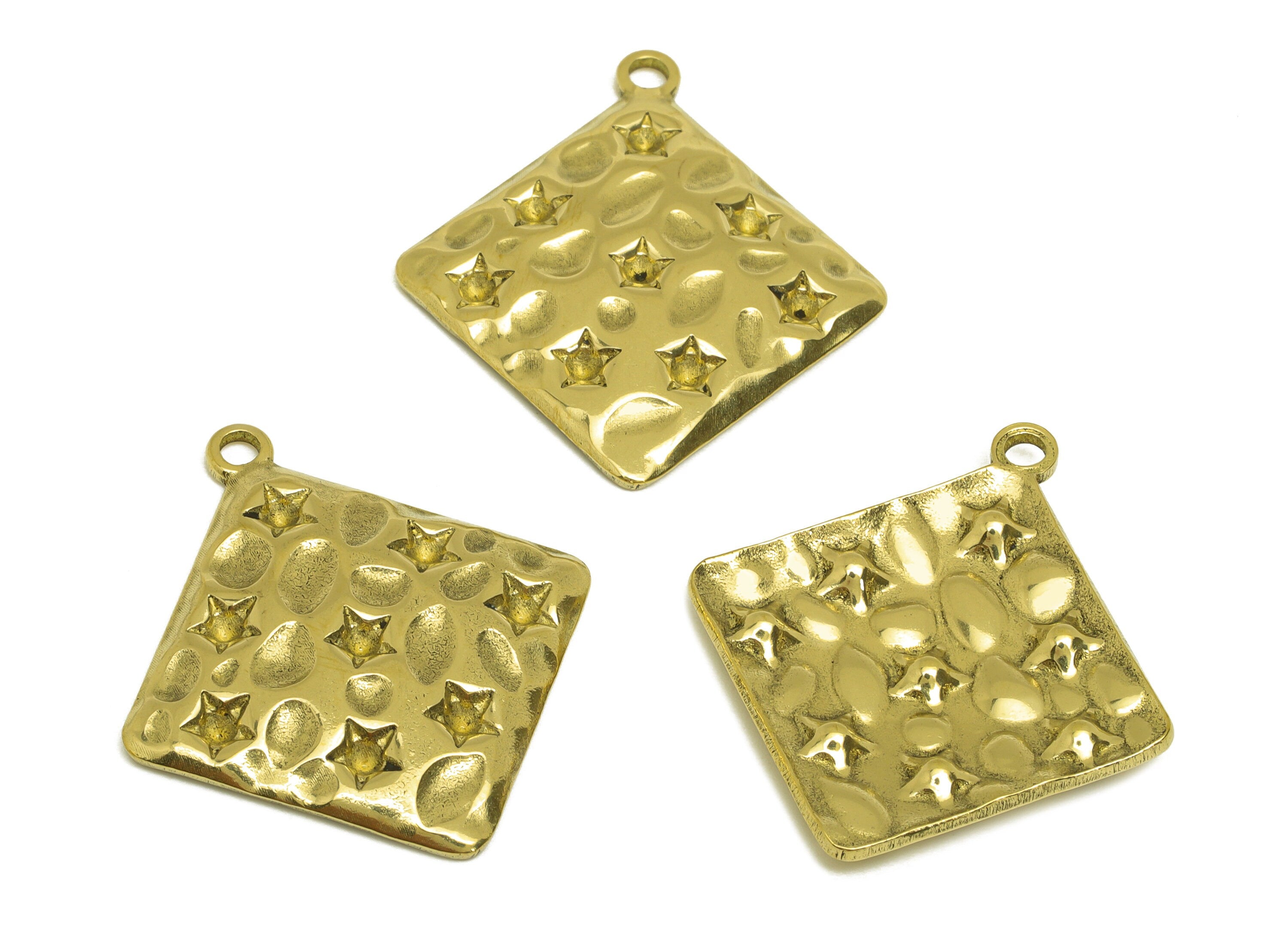 Brass Square Hammered Earring Charm - Raw Brass Textured Earring For Daimond - Brass Star Textured Pendant - 31x21x3.21mm - PP10678 - DOMEDBAZAAR