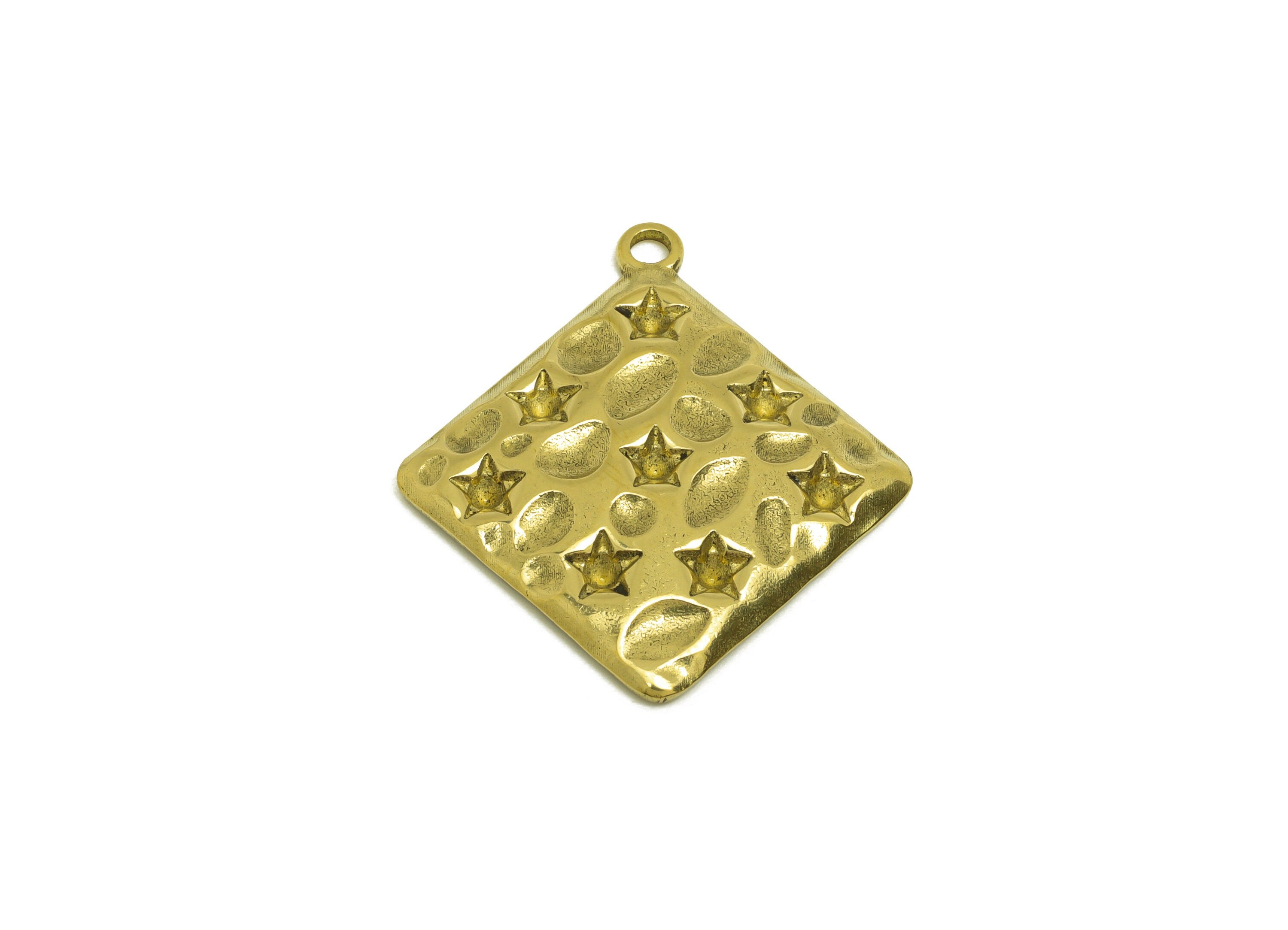 Brass Square Hammered Earring Charm - Raw Brass Textured Earring For Daimond - Brass Star Textured Pendant - 31x21x3.21mm - PP10678 - DOMEDBAZAAR