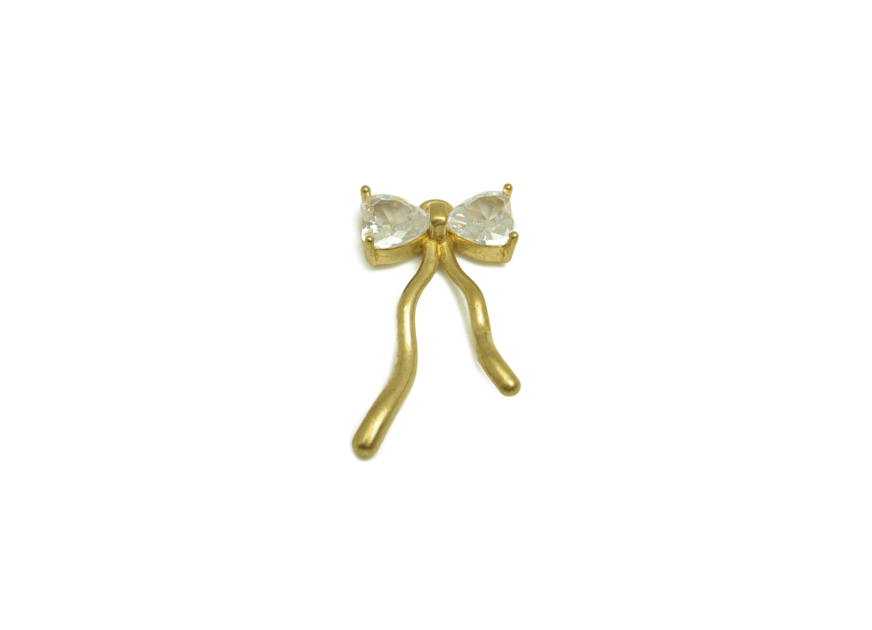 Brass CZ Bow Tie Earring Charm - Raw Brass Zircon Heart Earring Charm - Cubic Zircon Heart Pendant - Brass Zircon Charm - 21x11x3mm -PP10470 - DOMEDBAZAAR