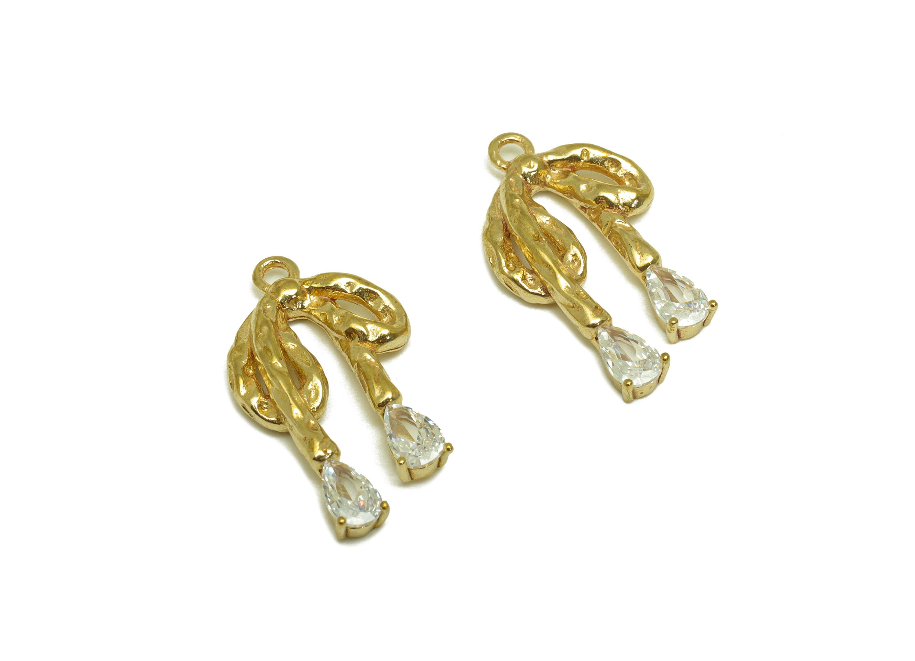Brass CZ Bow Tie Earring Charm - Raw Brass Drop Zircon Melt Earring Charm - Cubic Zircon Teardrop Pendant - 20.9x11.5x2.9mm - PP10471 - DOMEDBAZAAR