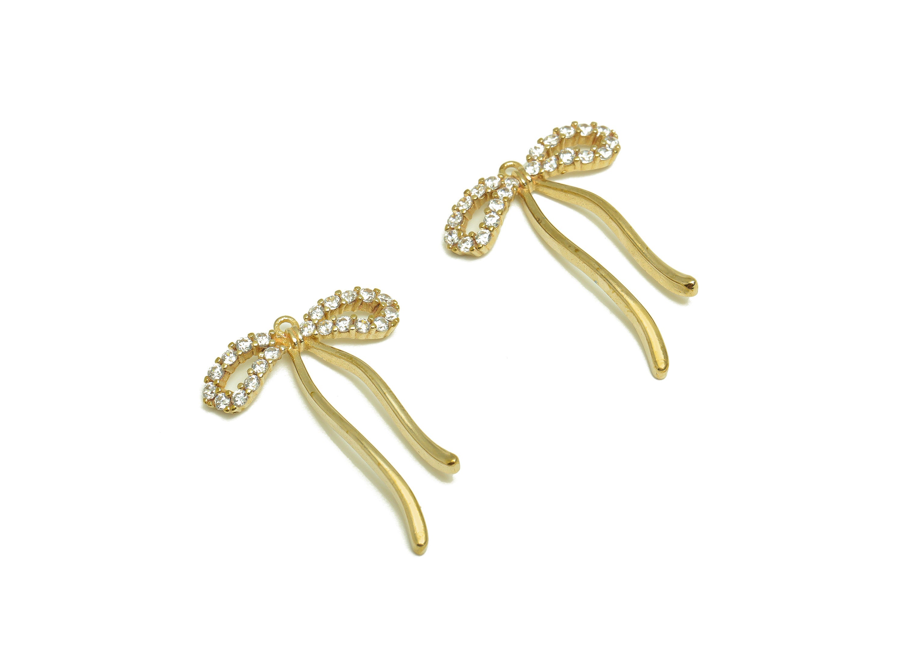 Brass CZ Bow Tie Earring Charm - Raw Brass Zircon Wire Earring Charm - Cubic Zircon Wire Pendant - Brass Zircon Charm - 27x19x1mm - PP10467 - DOMEDBAZAAR