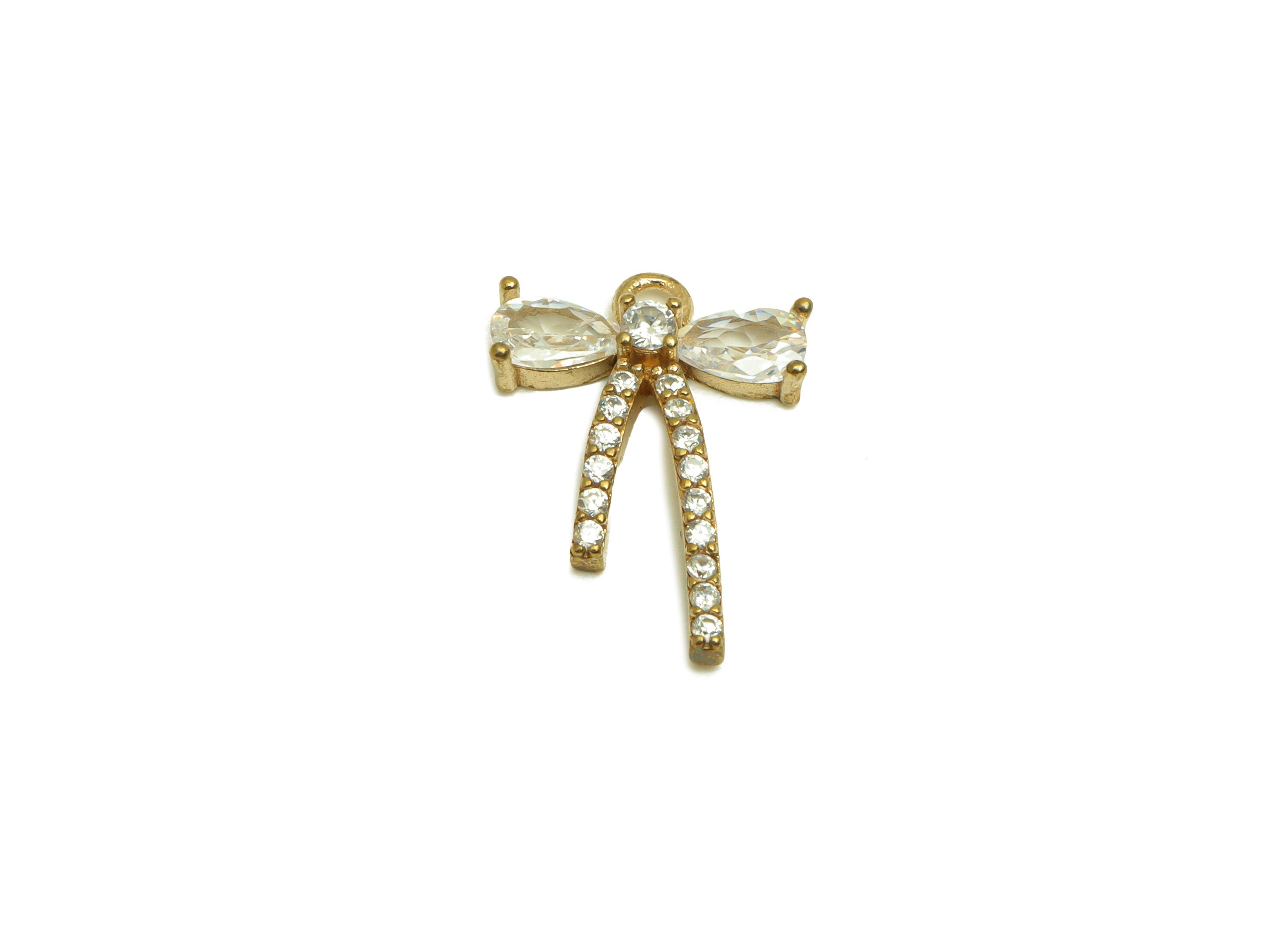 Brass CZ Bow Tie Earring Charm - Raw Brass Zircon Drop Earring Charm - Cubic Zircon Teardrop Pendant - Brass Zircon Charm -16x11x3mm-PP10474 - DOMEDBAZAAR