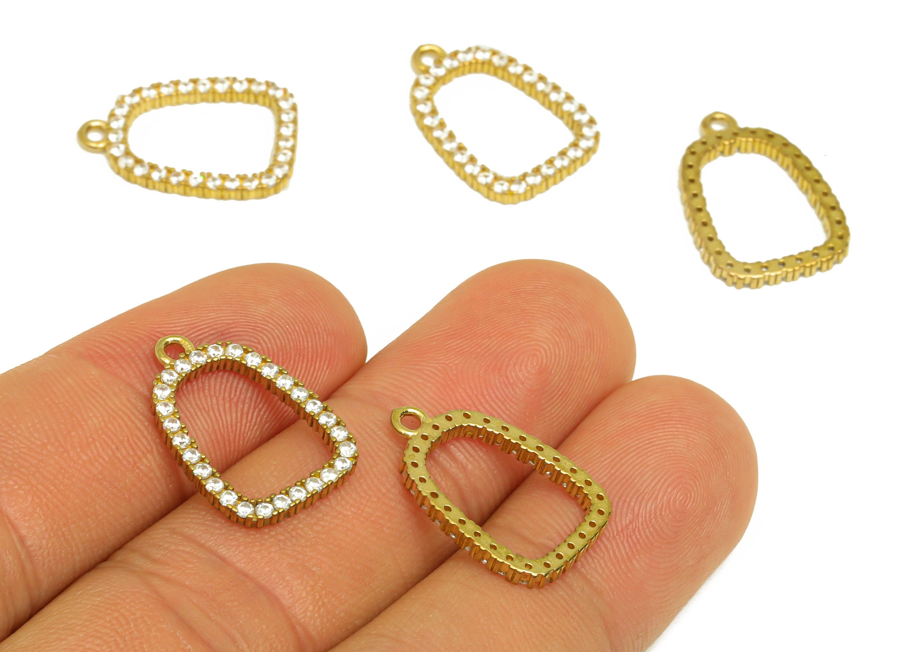 Brass CZ Domed Earring Charm - Raw Brass Cubic Zircon Domed Earring Charms - Brass Geometry Pendant - For Pendant - 19.46x13x1mm - PP10665 - DOMEDBAZAAR