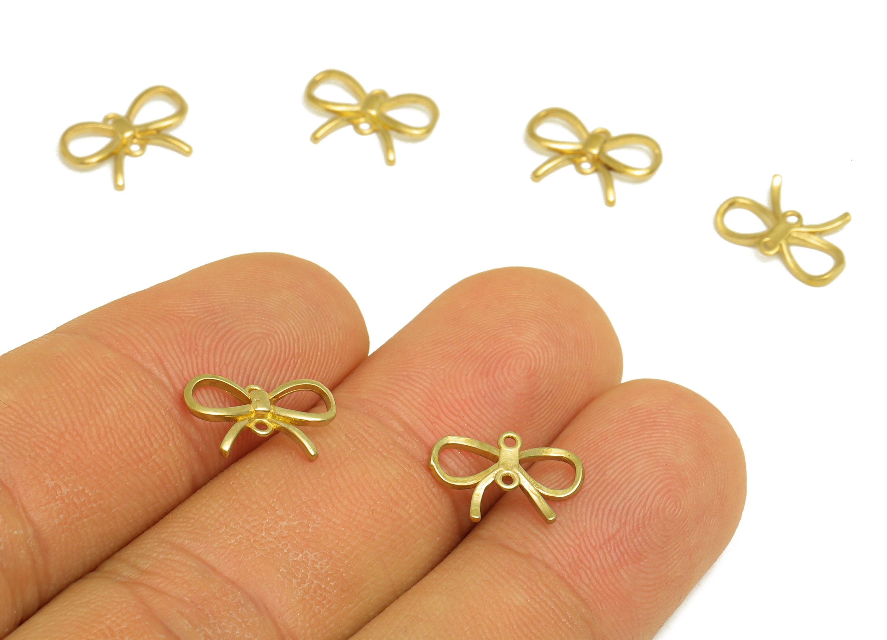 Brass Bow Tie Earring Connector - Raw Brass Mini Bow Tie Earring Charm - Brass Wire Bow Tie Earring Connector - 7.96x12.3x1.7mm - PP10475 - DOMEDBAZAAR