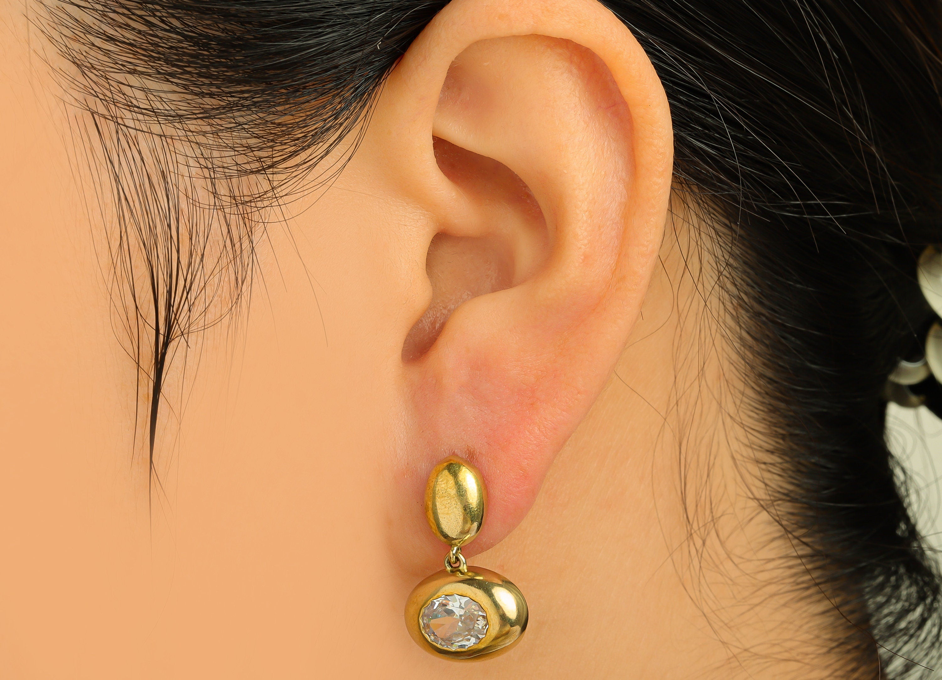 Brass CZ Oval Earring Post - Raw Brass Oval Cubic Zircon Earring Post - Geometry Earring Charm - Zircon Earring Post - 23x14x3mm - PP10641 - DOMEDBAZAAR